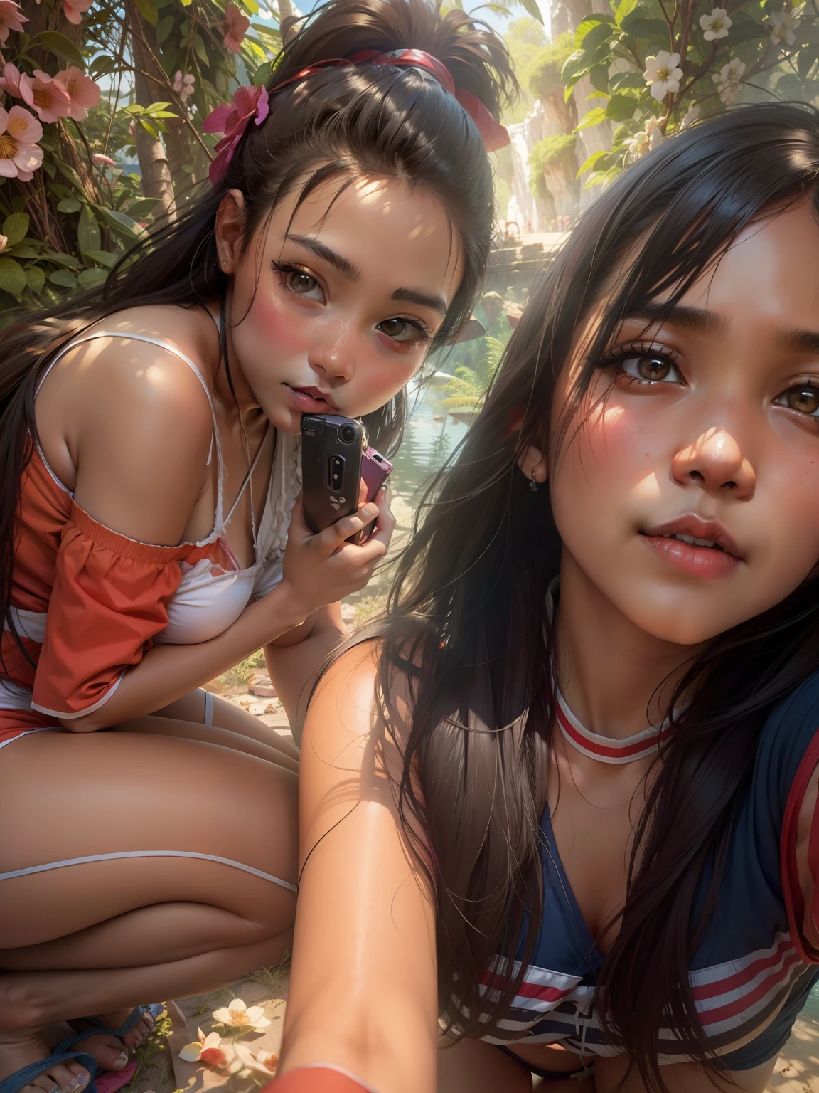 Two Philippines girls taking selfies