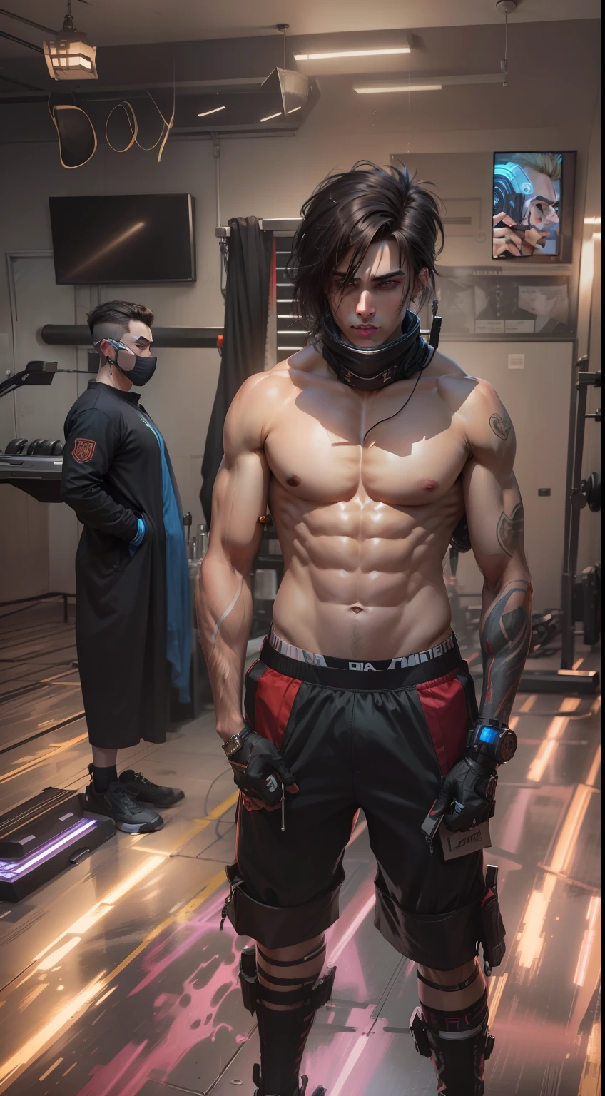 Realistic face 8k cyberpunk handsome boy change the background with gym and ultra realistic face