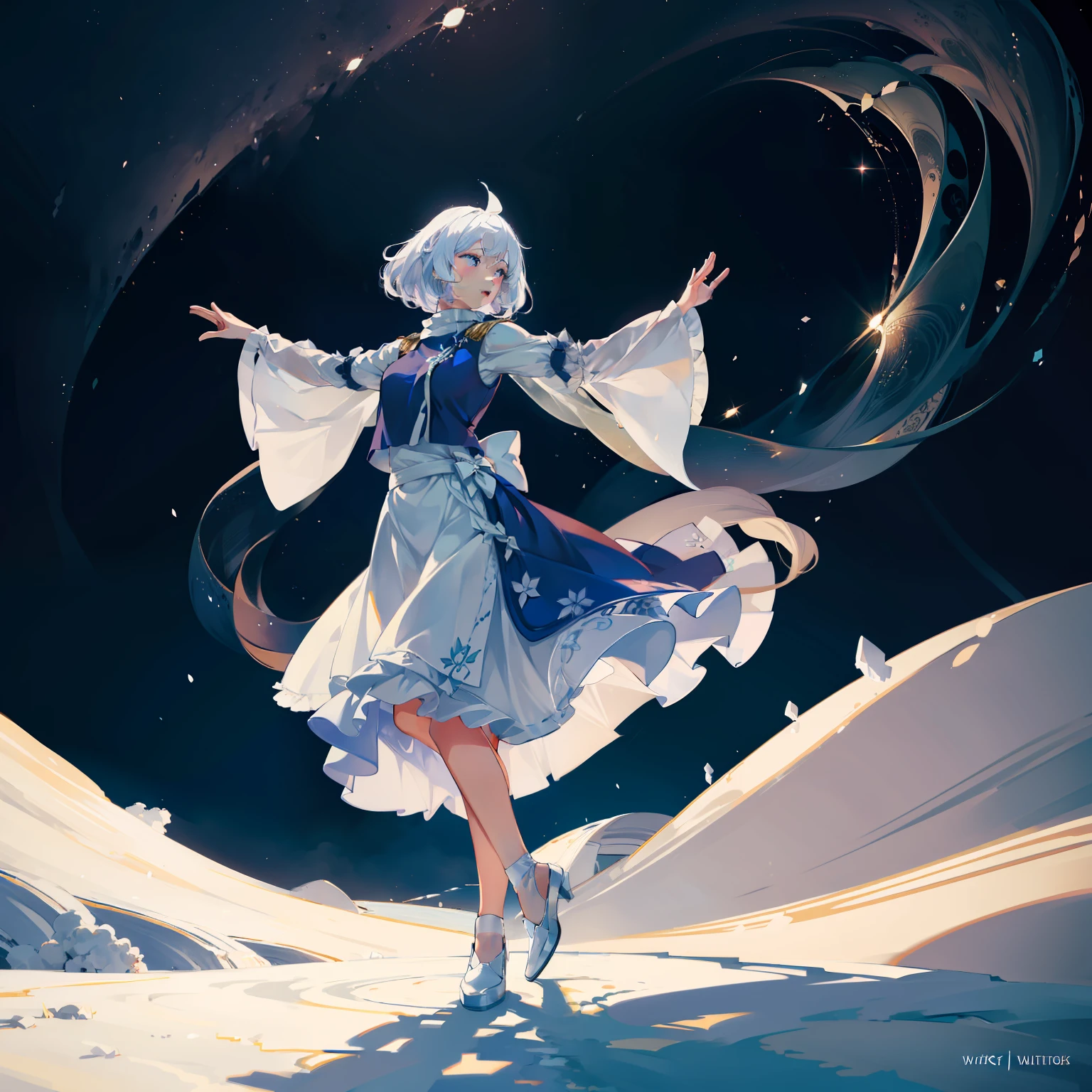 Illustration of Letty Whitelock's dance, masutepiece, Fine detail, 4K, 8K, 12K, Solo, One Person, Beautiful Girl, caucasian female, Letty Whitelock, snowscape, yuki, Sunlight