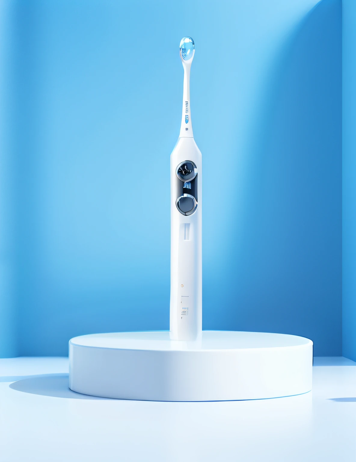 tmasterpiece,Best quality at best,photorealestic,still-life,No Man,photore,white plastic,White base,toothbrush,White table,White ring background,Bright lighting
