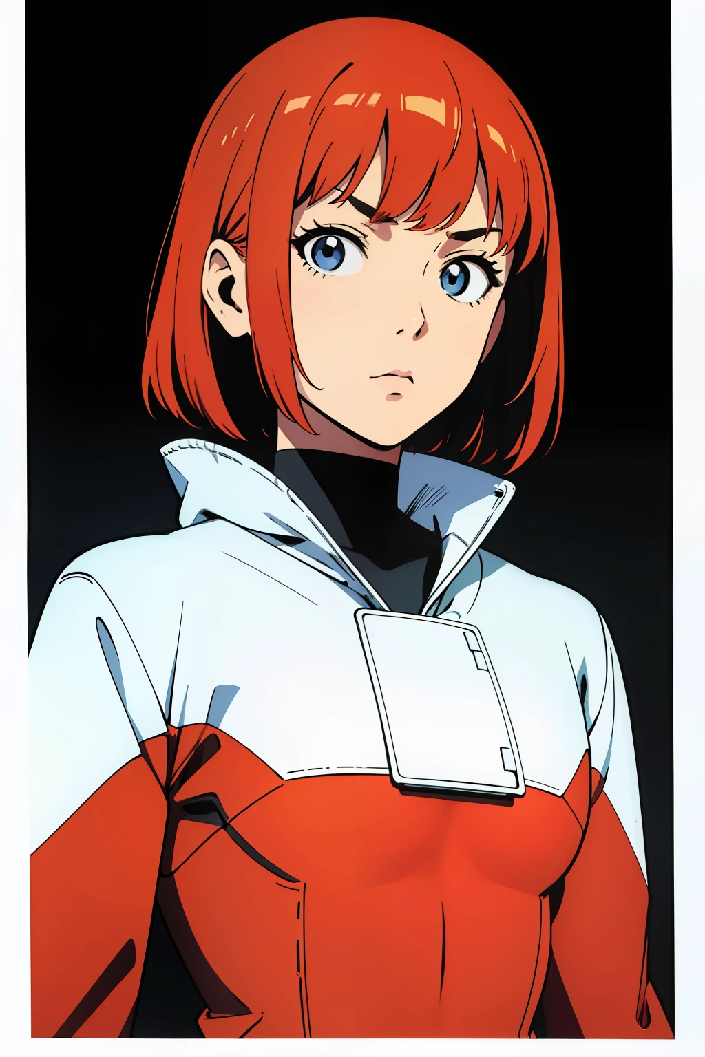 Comic,Masterpiece,outline,A high resolution,halftone,Upper body, A girl,Solo, (looking toward the viewer:1.1),Simple background,Borderless panel,symetry,Katsuhiro Otomo art style