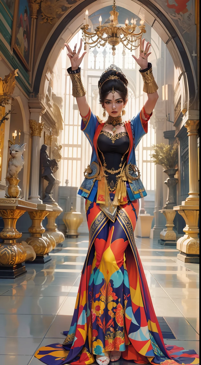 Beautiful woman in intricate Bold and Abstract Outfit