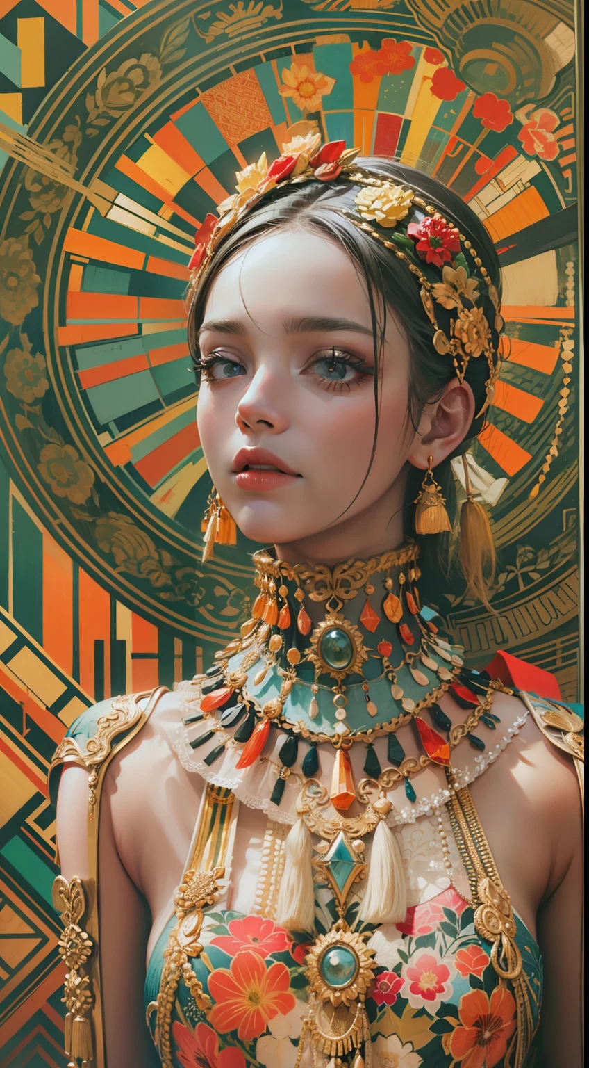 Beautiful woman in intricate Bold and Abstract Outfit
