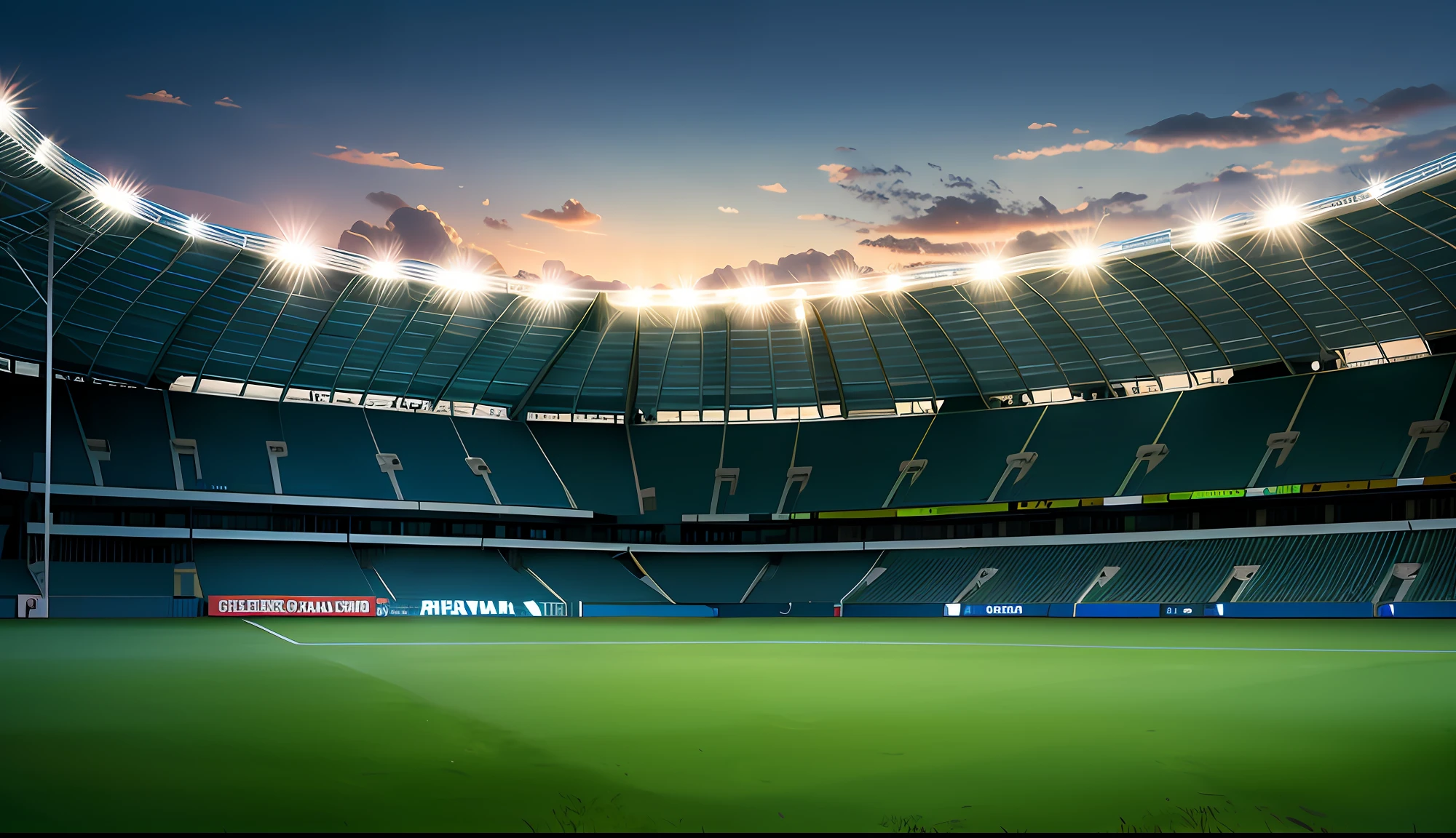 view of a soccer stadium with a green field and lights, stadium landscape, soccer stadium, dramatic stadium lighting, stadium, stadium setting, arena background, stadium full of people, ground view, best on adobe stock, ground, beautiful high resolution