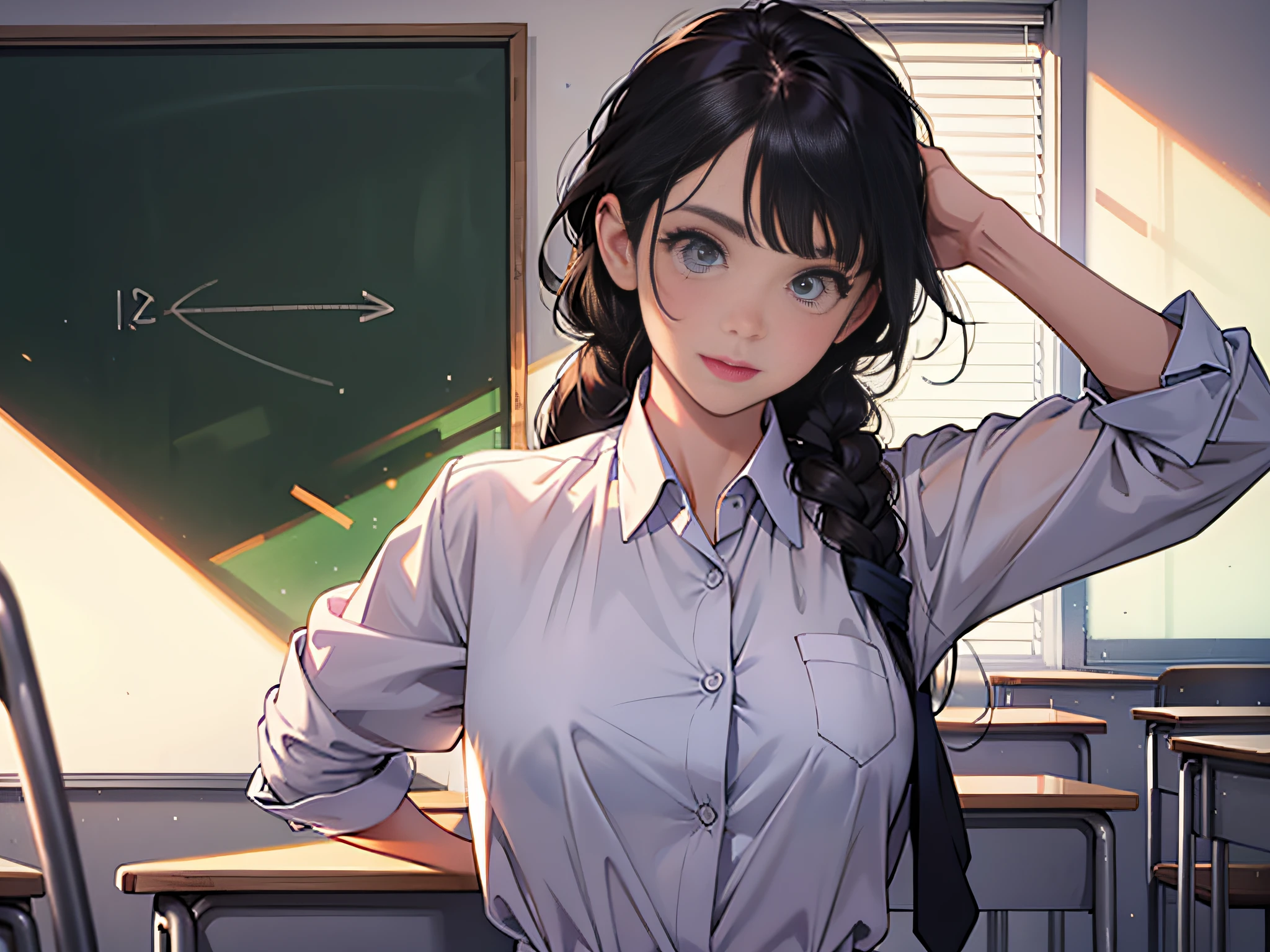 The teacher's eyes shine in the classroom