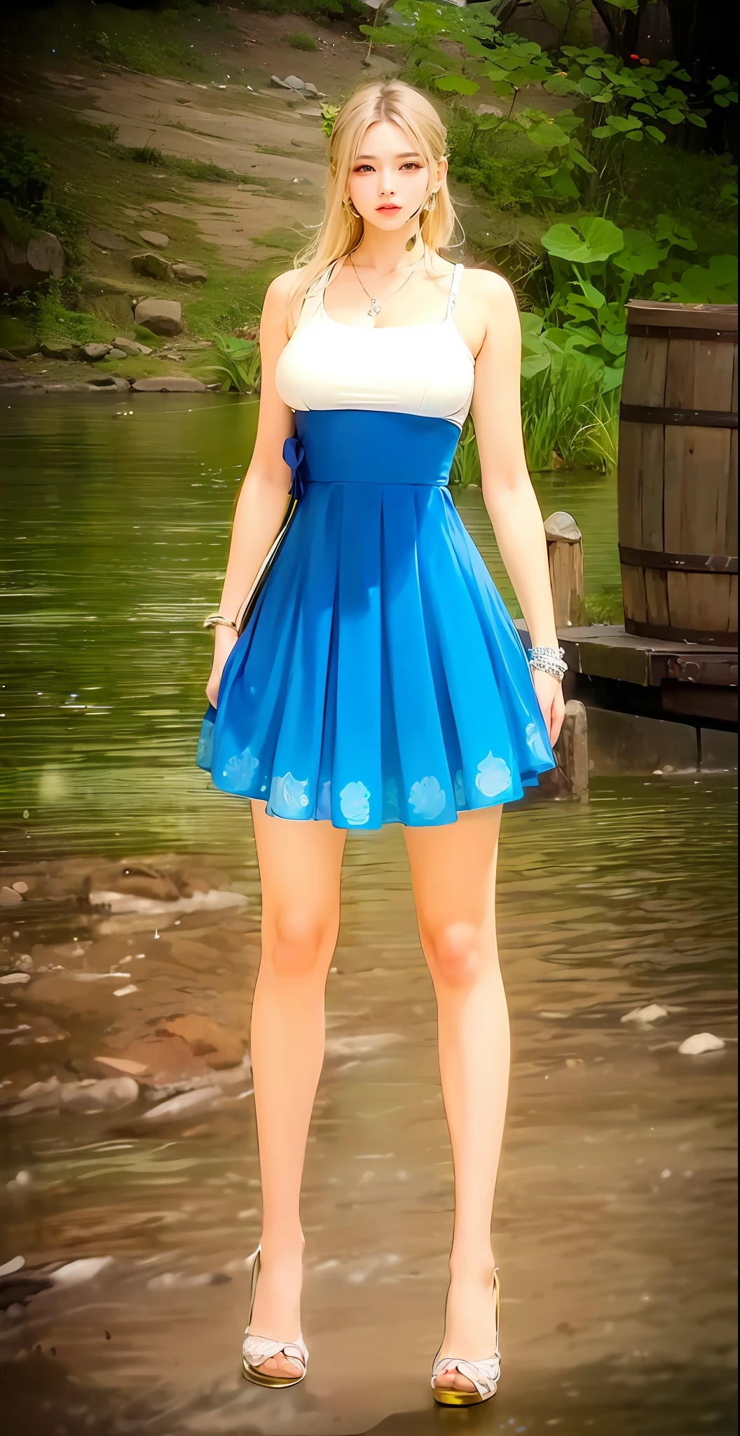 (8k, RAW photo, photorealistic:1.25) ,( lipgloss, eyelashes, gloss-face, glossy skin, best quality, ultra highres, depth of field, chromatic aberration, caustics, Broad lighting, natural shading, Kpop idol) looking at the audience With serenity and goddess-like bliss, big breasts