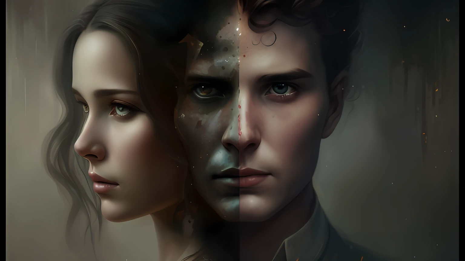 um close up de uma mulher e um homem com o rosto pintado, arte digital 4k inquietante, Retrato VFX altamente detalhado, Charlie Bowater e Tom Bagshaw, Yuri Shwedoff e Tom Bagshaw, Tom Bagshaw e Sabbas Apterus, retrato vfx altamente detalhado de, Charlie Bowater e Artgeem