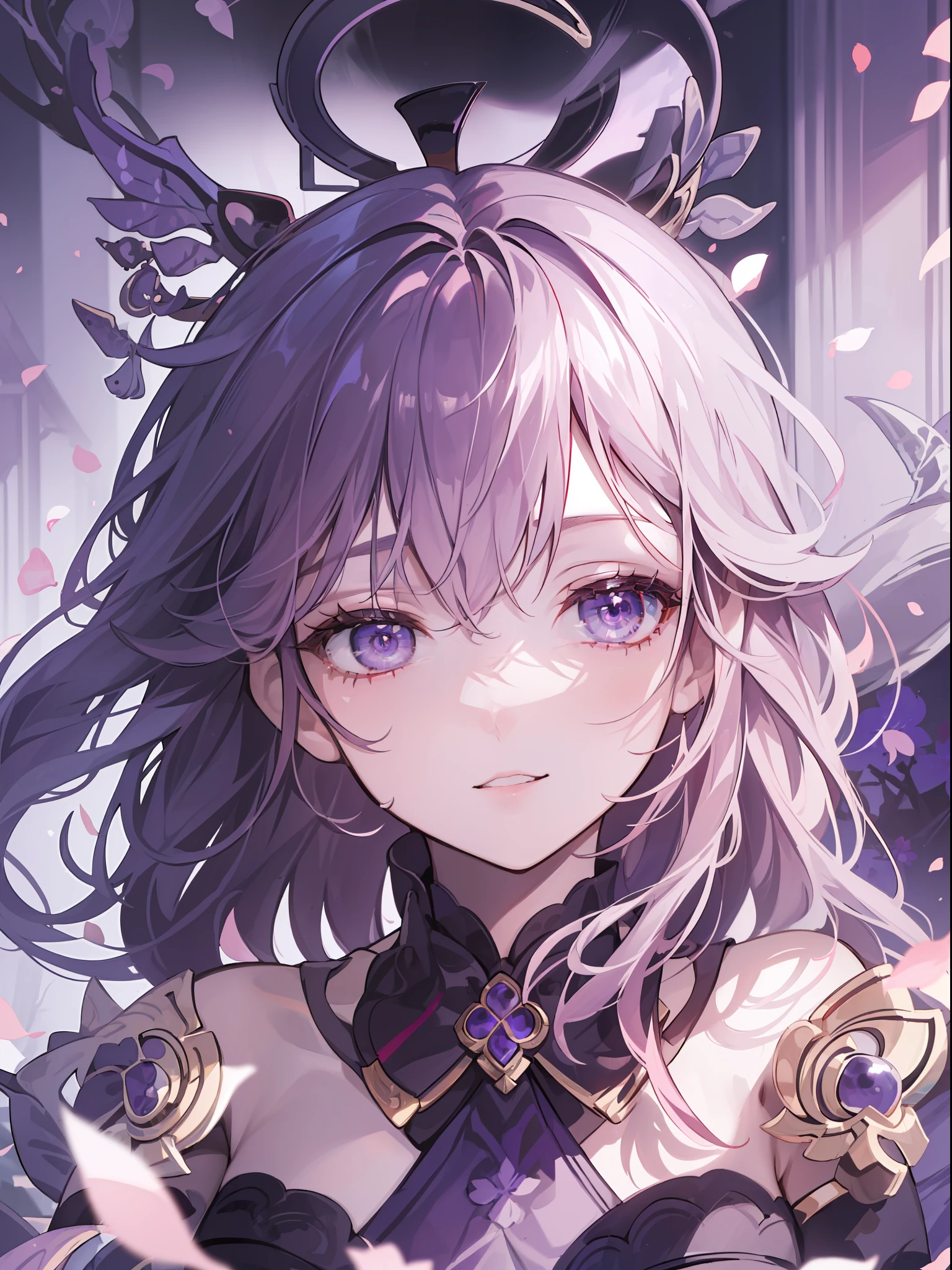 Anime girl with long hair and purple eyes in a black dress - SeaArt AI