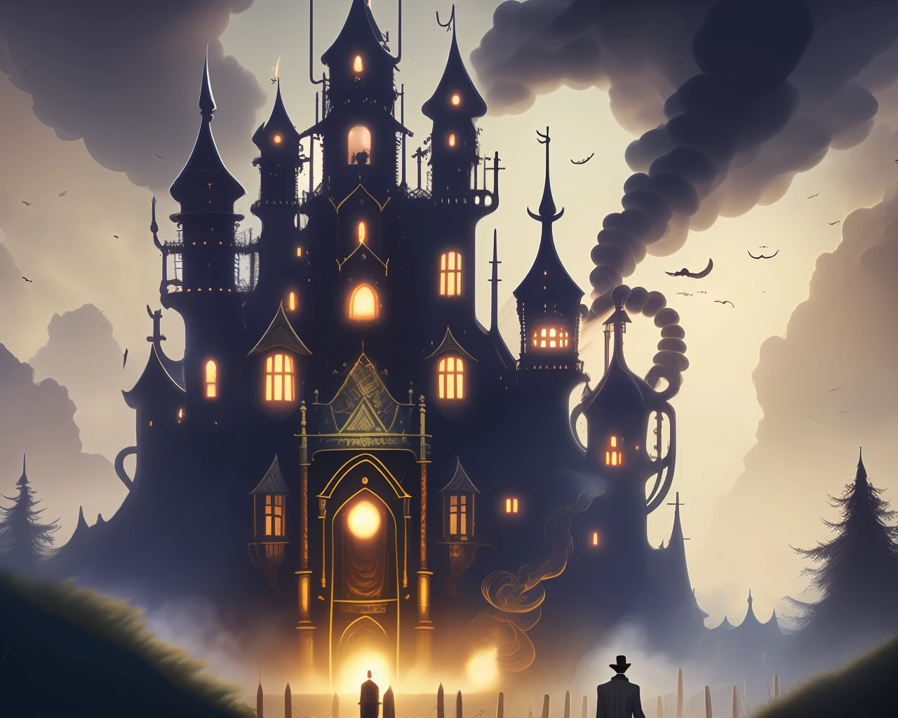 Mysterious Huge Twist Castle Highlight Clarity Steam Gear Gunpowder Firearms Background Characters Civilization Gentleman Combination of East and West Monster Hope Tinder Spooky