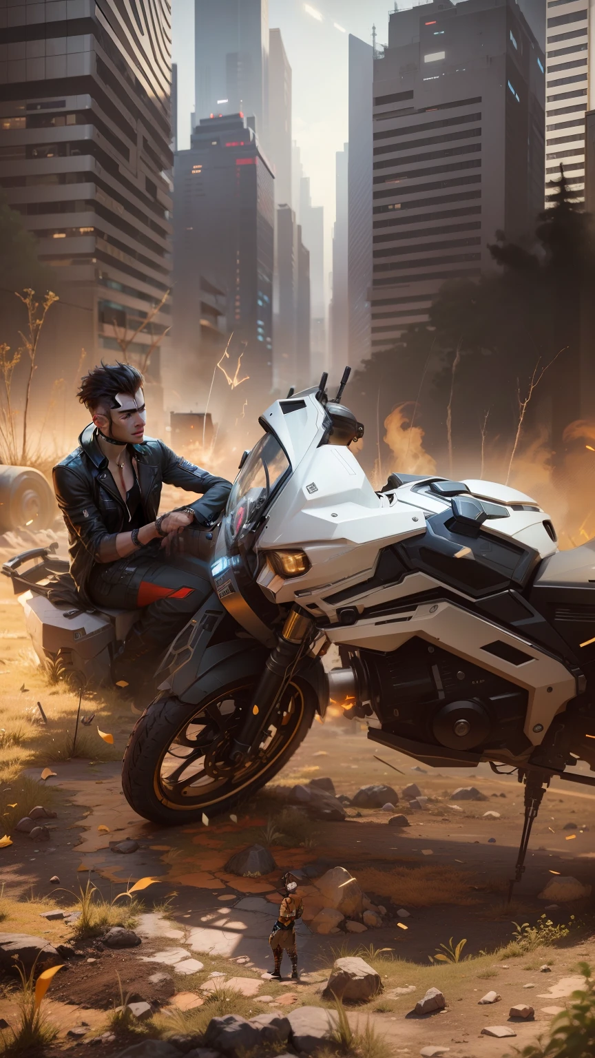 Change background cyberpunk handsome boy,  realistic face, change dress, 8k realistic, smooth face, ultra realistic