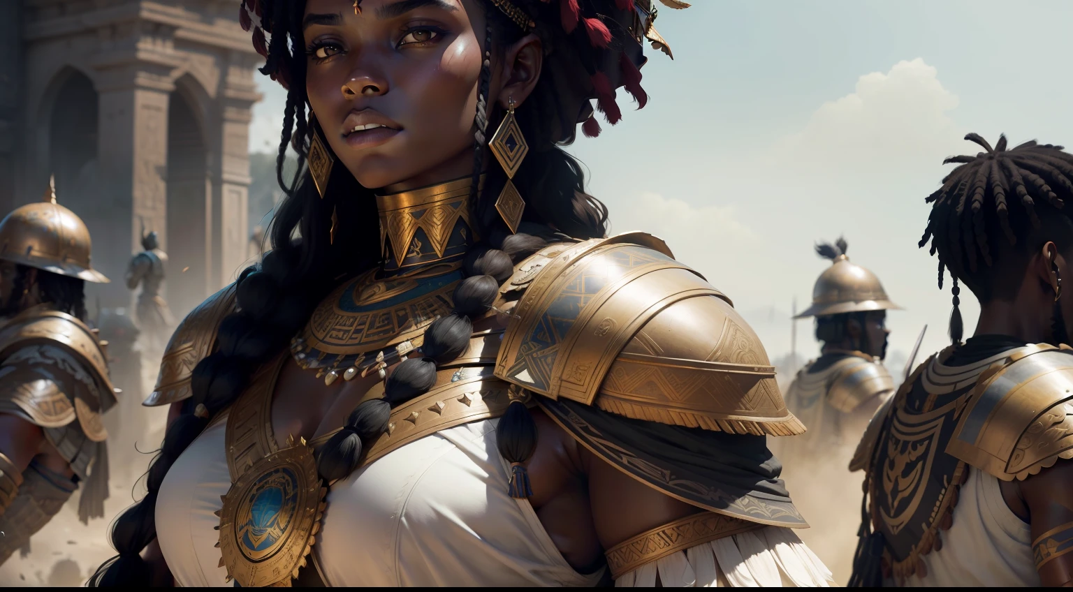 Large ancient Ashanti warriors going to war, trending on artstation, sharp focus, studio photo, intricate details, highly detailed, by greg rutkowski
