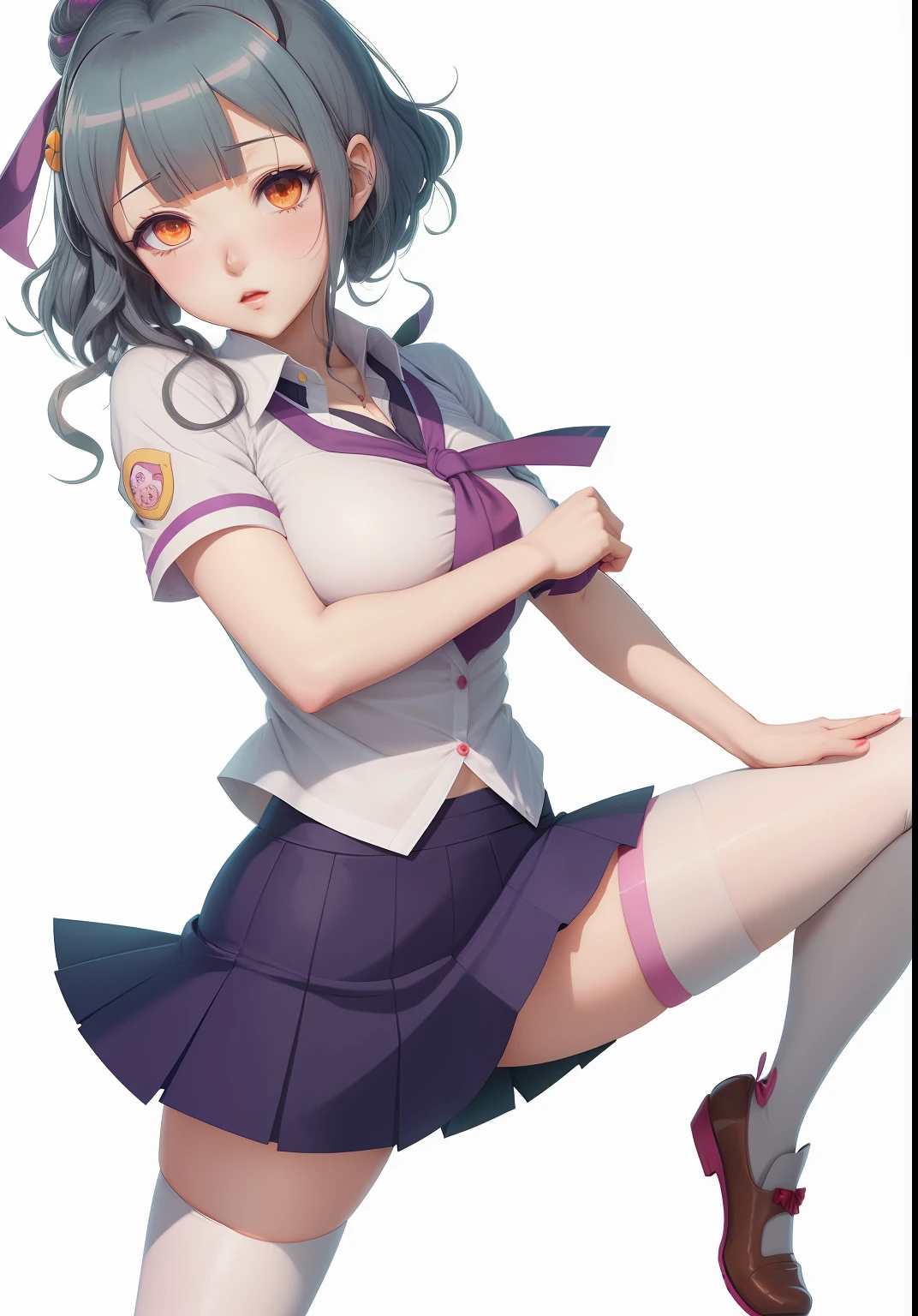 Anime girl in skirt and shirt and tie, Hinata Hyuga, chiaki nanami from danganronpa, Gapmoe Yandere, akane owari danganronpa, yandere. tall, Fubuki, Yayoi Kasuma, Rei Hiroe, a female anime character, yandere, maya fey from ace attorney