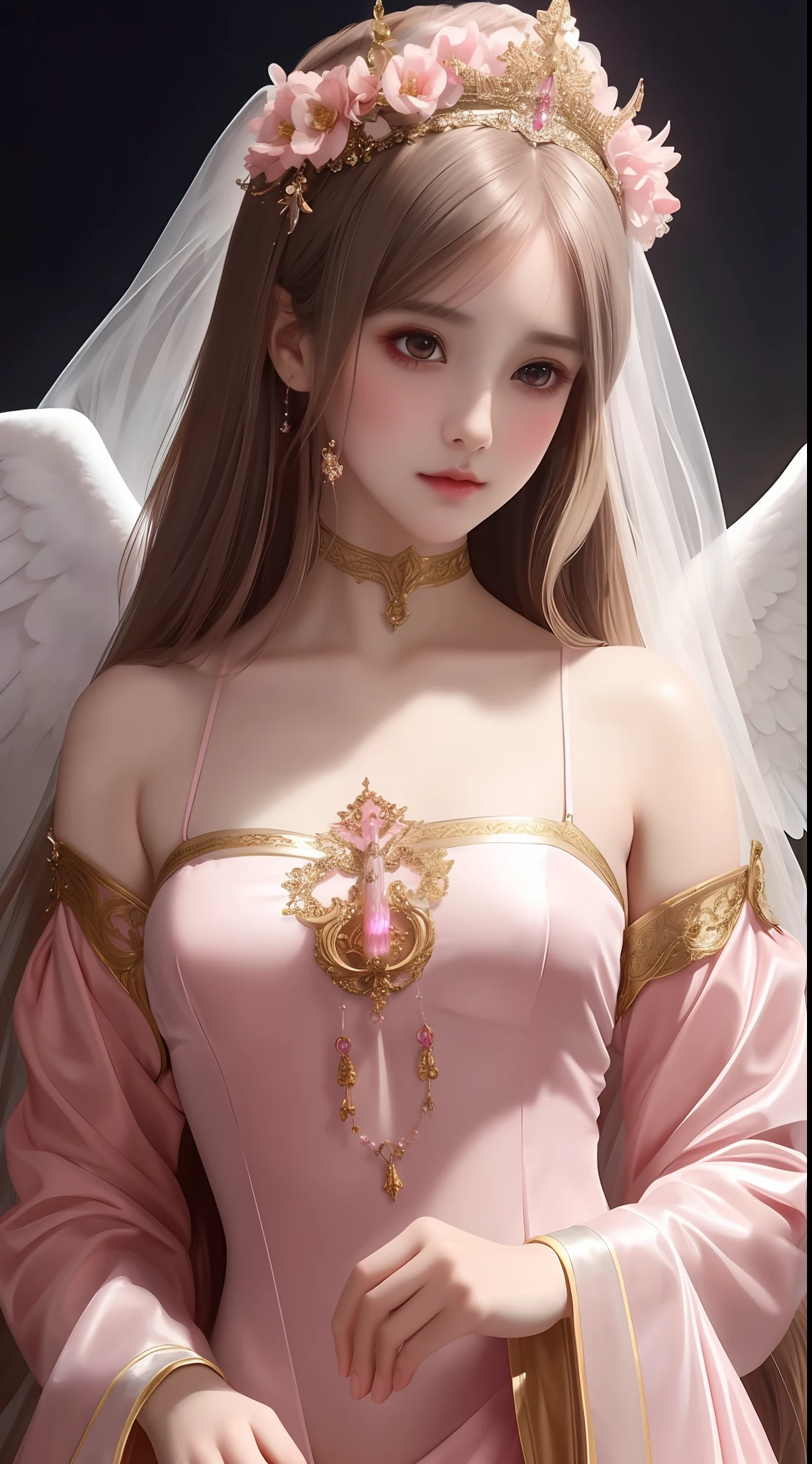 the perfect human model cute angelic girl posing, accurate details, detailed face, fantasy pink clothes, dramatic, intricate, elegant, highly detailed, digital painting, artstation, concept art, smooth, sharp focus, illustration, art by gustave dore, octane render, 4k