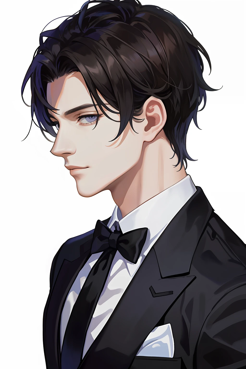 masterpiece, top-quality, realisitic, 1 persons, malewhole body, tall muscular, a handsome, Adonis, portraitures, extra detailed face, (Dark hair), Random short hair, Simple business suit、Black tie、white plain background