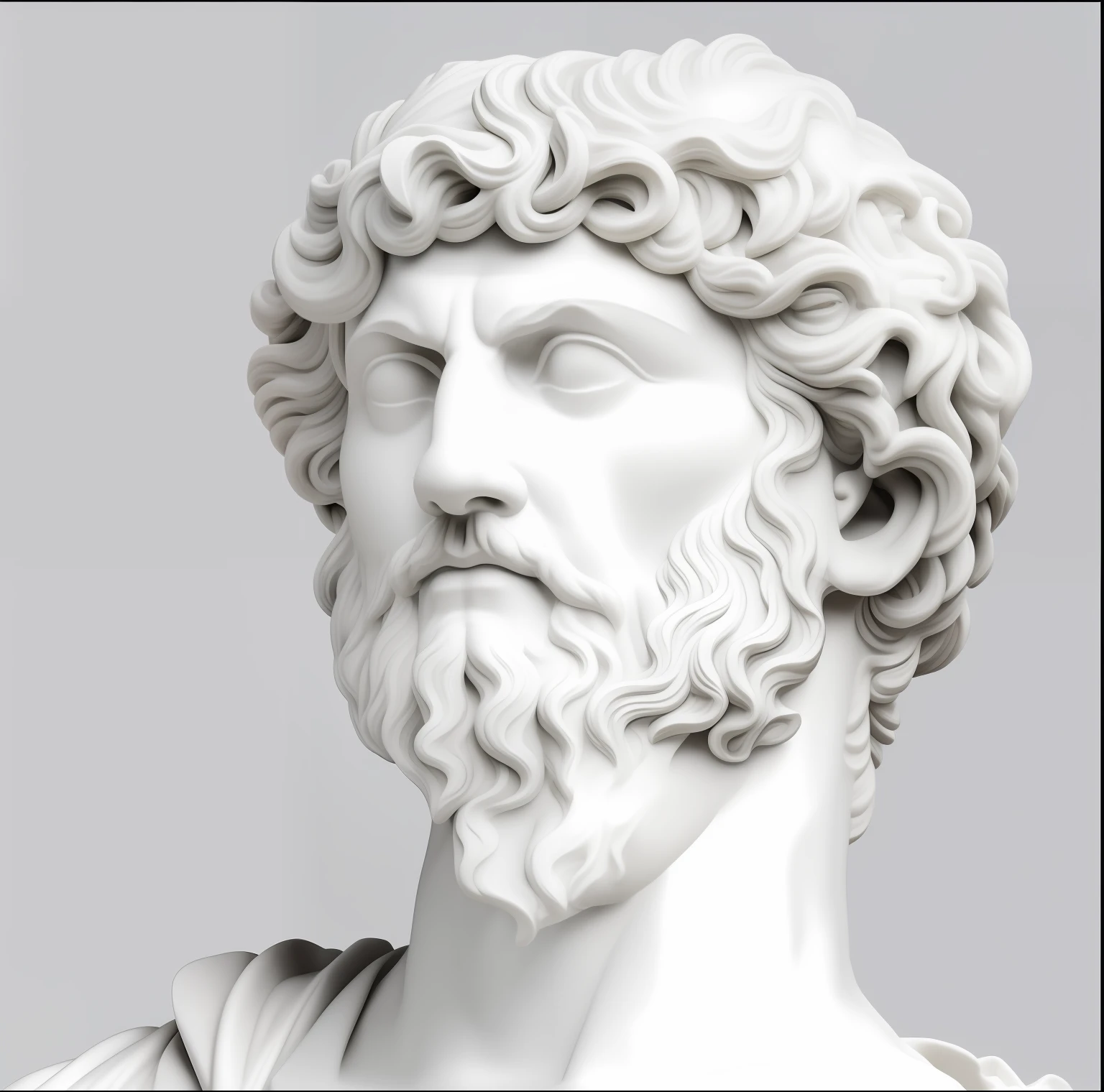 arafed statue of a man with a beard and a beard, eStoic face, eStoic facial expression, Imperador Romano, Estoicismo, Retrato de Zeus acidentado, Stoic attitude, stoic, Pose estoica, Retrato Zeus, estoico and calm, divino e estoico, Escultura romana, classic sculpture, greco roman statue, Retrato de Zeus