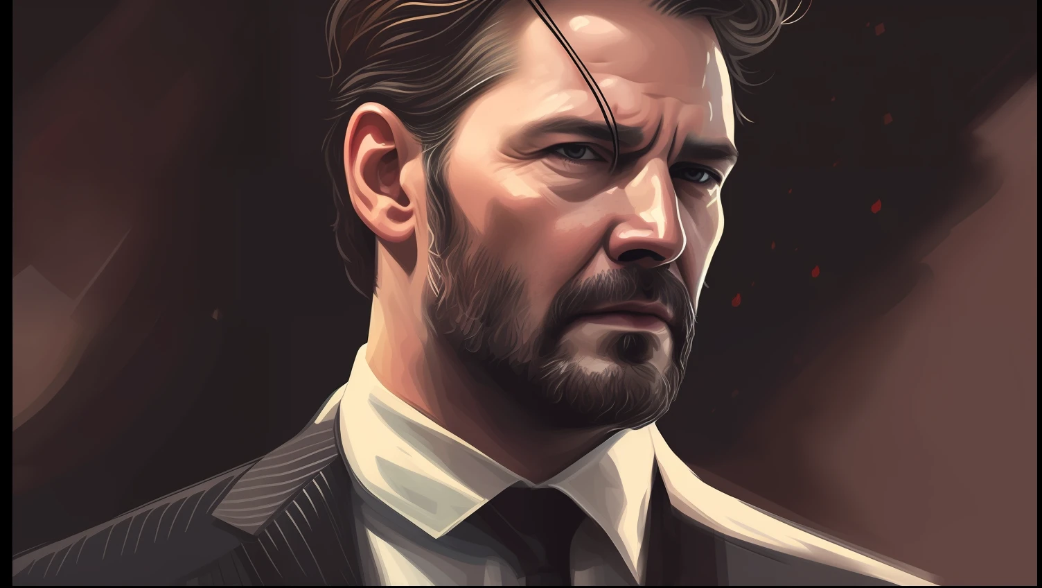 um close up de um homem com barba e terno, Retrato de John Wick, Epic portrait illustration, Estilo de Raymond Swanland, Retrato do Professor Sinistro, epic and elegant portrait, retrato hiper detalhe, um retrato do personagem, epic character portrait, retrato da arte do personagem, Closeup da arte do personagem, inspirado em Max Magnus Norman, retrato detalhado do caractere, retrato de alta qualidade