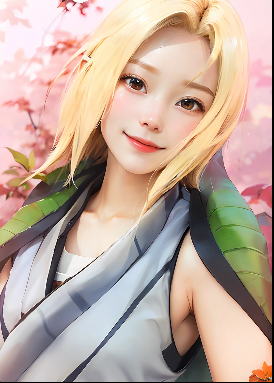 portrait of beautiful TsunadeNS, solo, looking_at_viewer, forehead_protector, simple_background, smile, white_background, closed_mouth, shorts, bike_shorts, short_sleeves, standing, dress, village, east asian architecture, trees, village hidden in the leaves,  volumetric lighting, best quality, masterpiece, intricate details, tonemapping, sharp focus, hyper detailed, trending on Artstation,