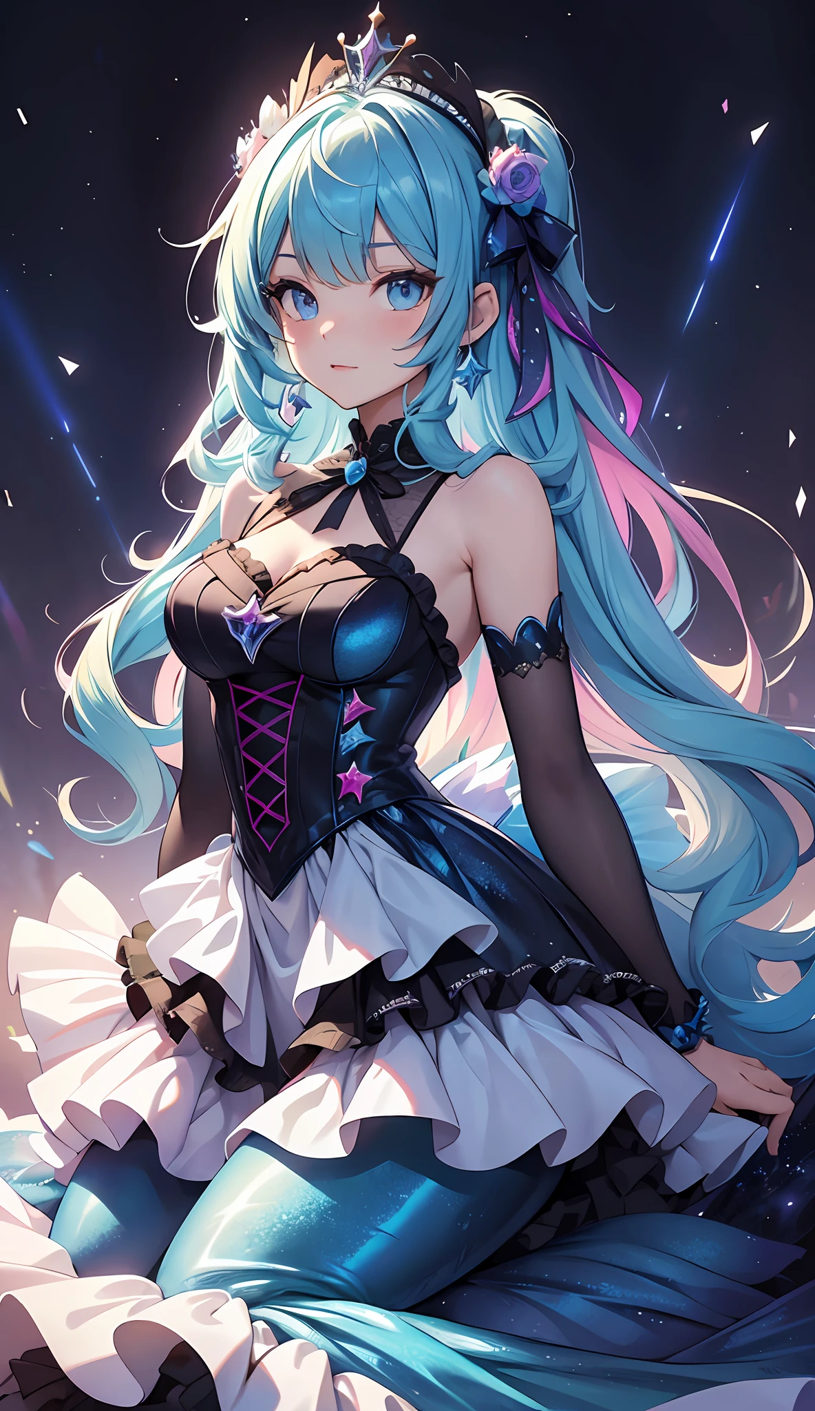 best qualityer,tmasterpiece,Ultimate resolution,downy,Extremely colorful,Colorful,Mermaid princess,ta dress,starrysky