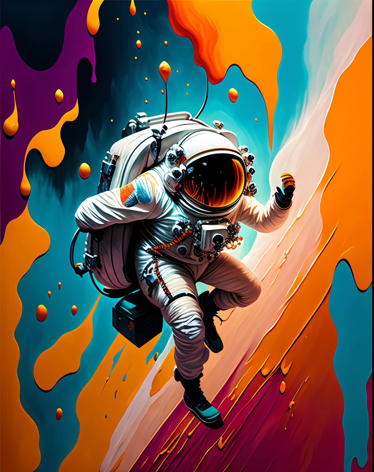 astronaut, climbing the asteroid, character render, ultra high quality model, ethereal background, abstract beauty, explosive volumetric, oil painting, heavy strokes, paint dripping