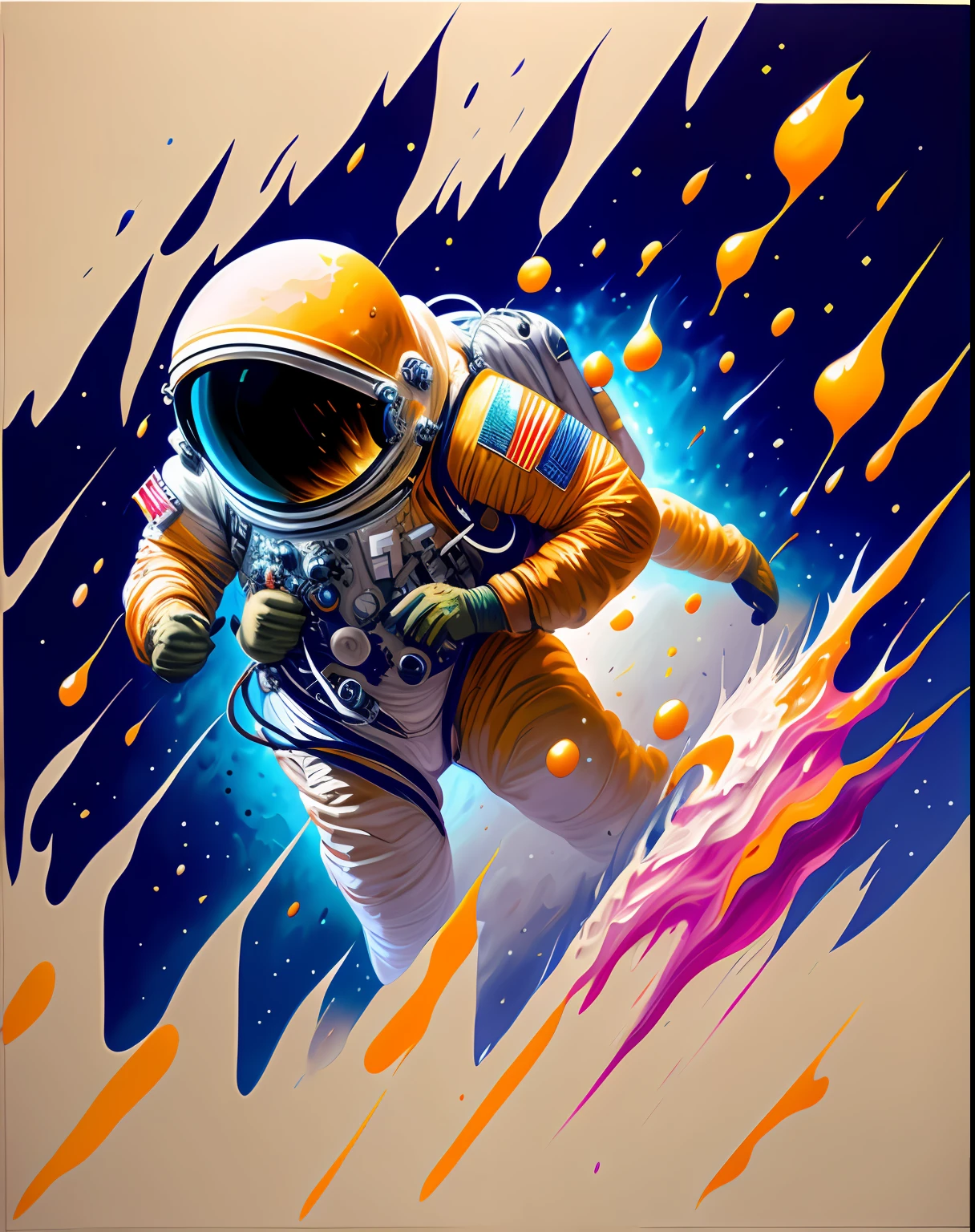 astronaut, climbing the asteroid, character render, ultra high quality model, ethereal background, abstract beauty, explosive volumetric, oil painting, heavy strokes, paint dripping
