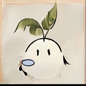 Close-up of cartoon bird with green leaves on its head, punpun onodera, a friendly wisp, oyasumi punpun, plant spirit, plant monster, shikamimi, cute forest creature, plant monster, alphonse, yoshitaka, Danbru, negao, magical garden plant creatures, edgBunny_Character
