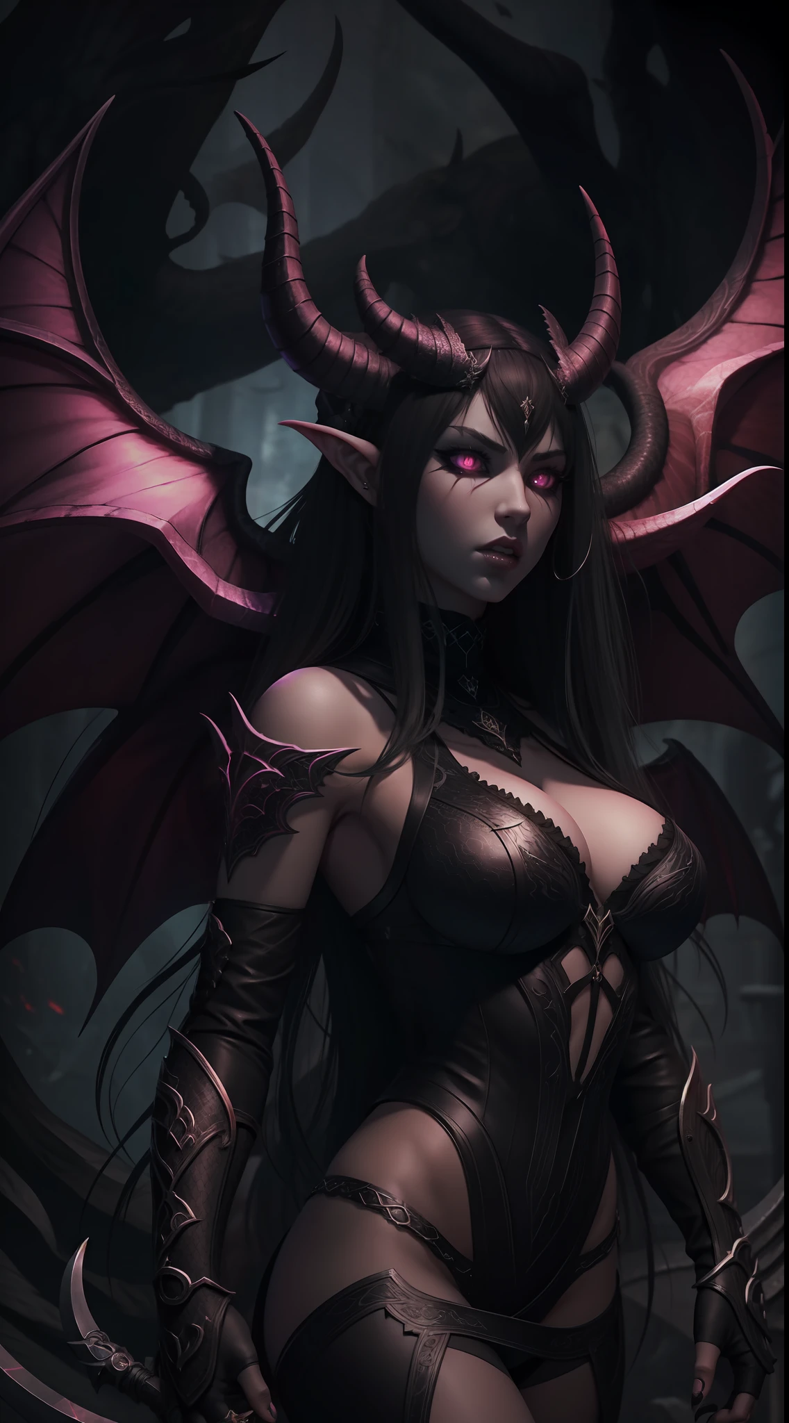 Black scales，succubi，Hellbringers，full bodyesbian，The demons，Raised sexy，Large breasts，ultra HD picture quality，Highlight the characters，The background is bright