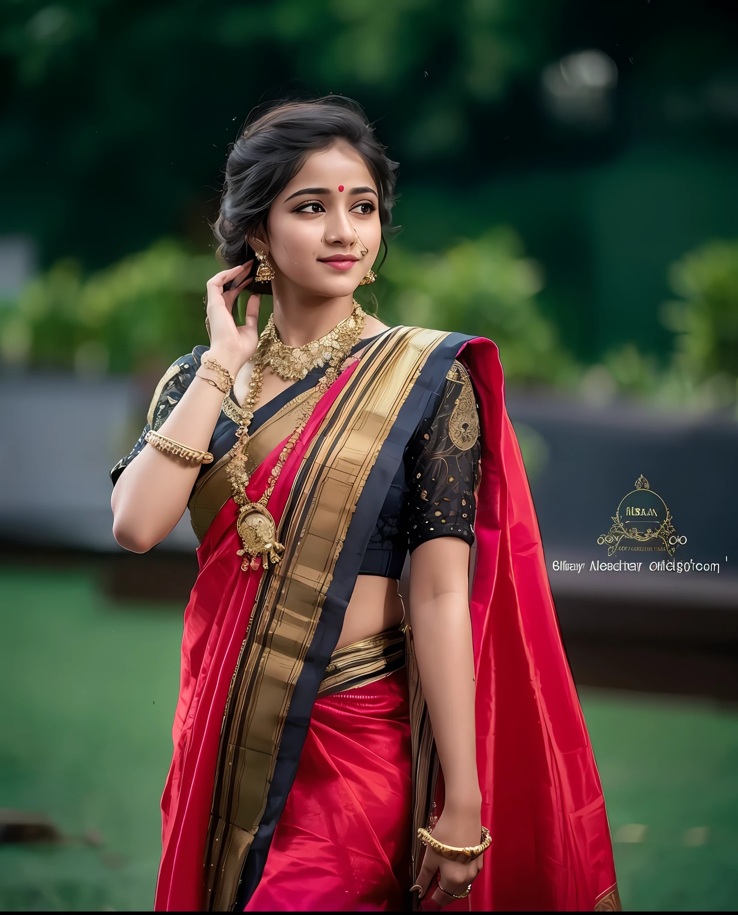 Adorable girl with saree Putting one's face on the other's face