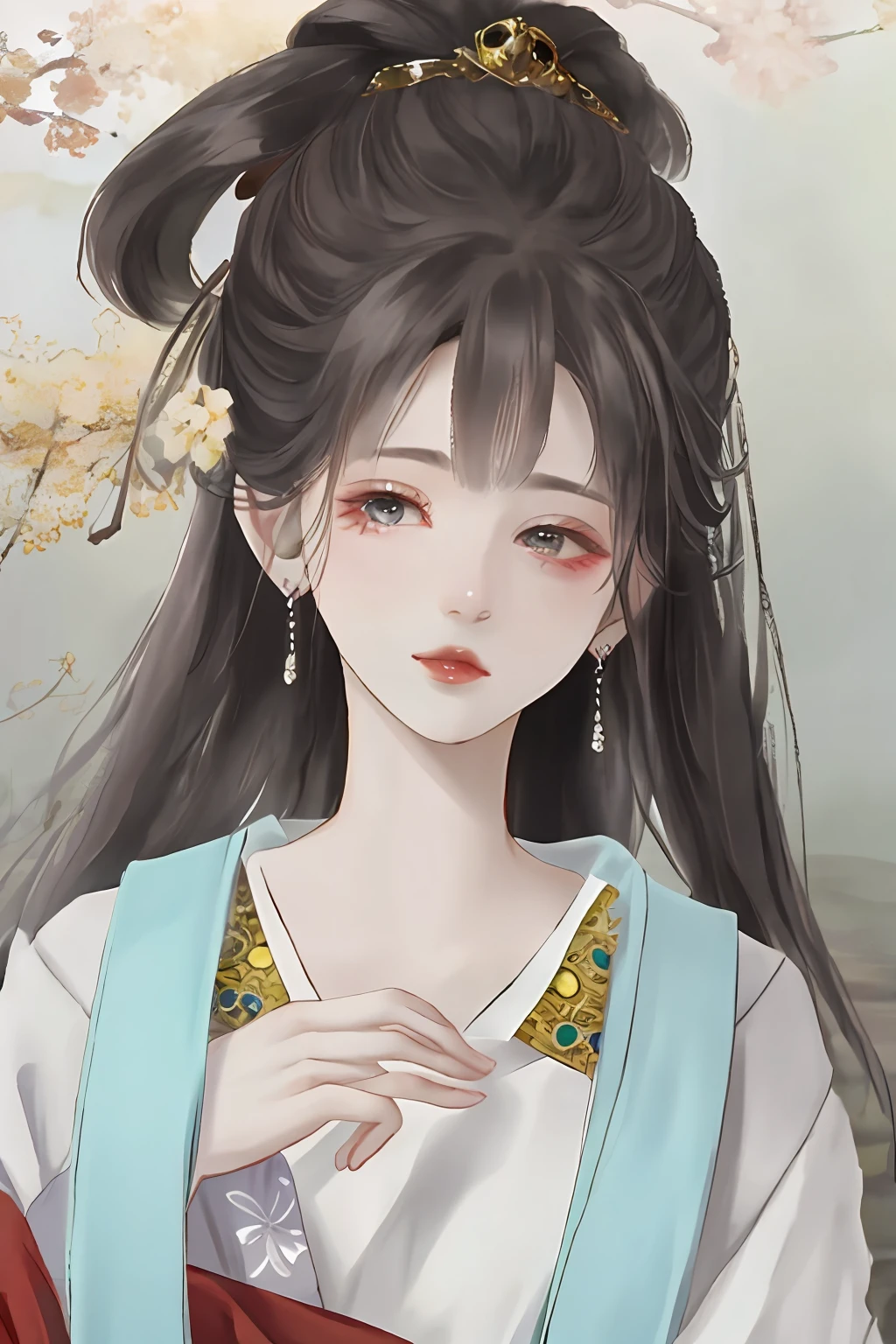 Ancient Chinese beauties flying in the sky,wearing ancient Chinese costume,Flowing tulle,Light silk,Lazy posture,large lotus leaf,lotuses,Ink painting style,clean color,Decisive cut,Leave white space,impressionistic,tmasterpiece,ultra-detailliert,Epic composition, high qulity, HighestQuali, 4K --v 6