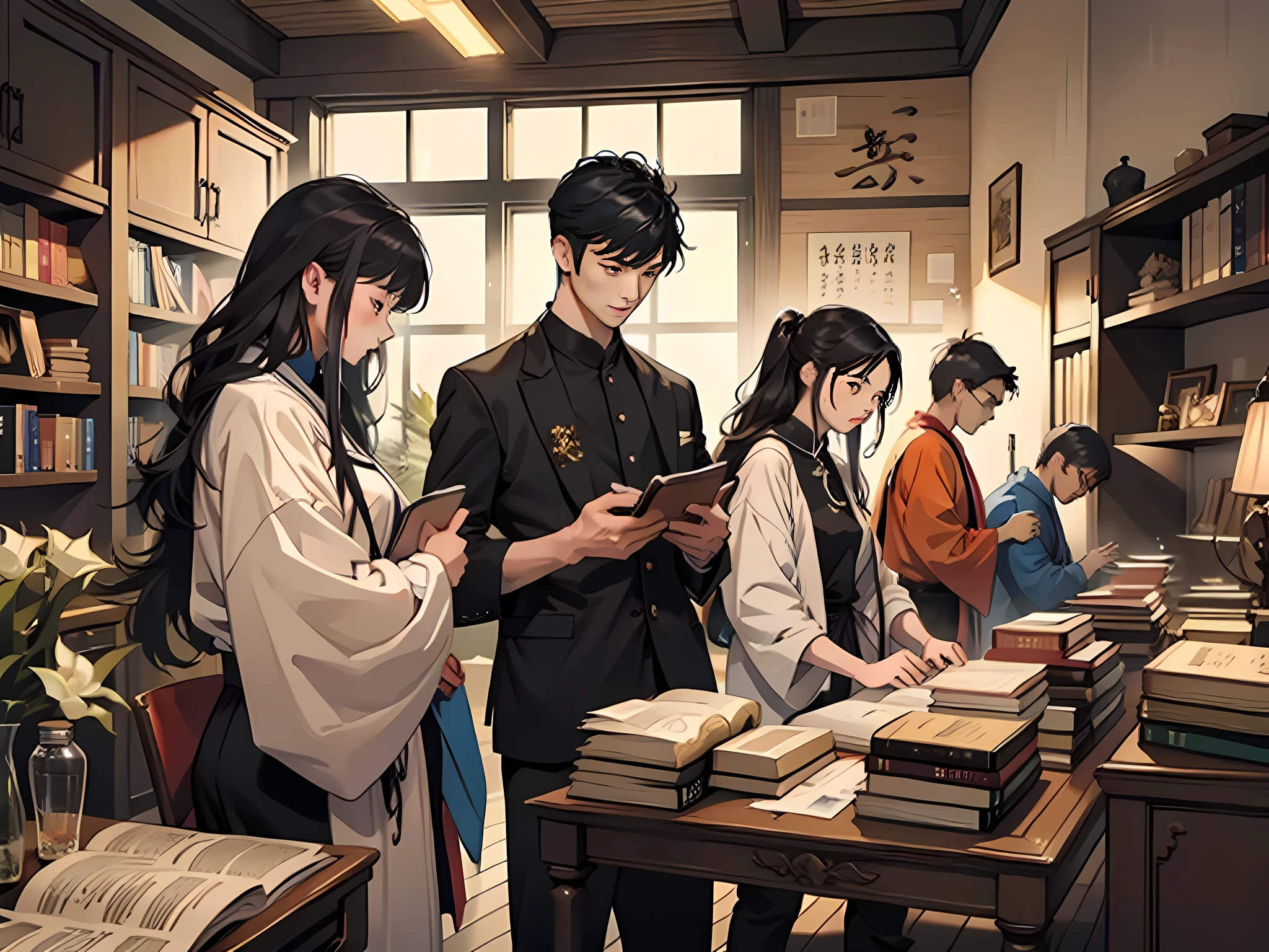 超高分辨率,Best quality library: A group of people reading books