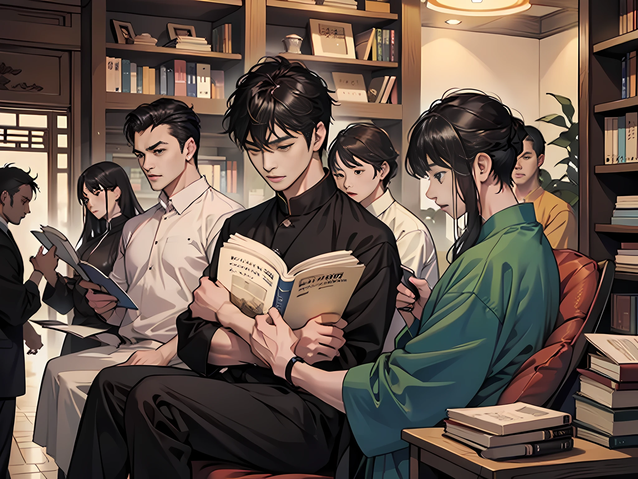 超高分辨率,Best quality library: A group of people reading books