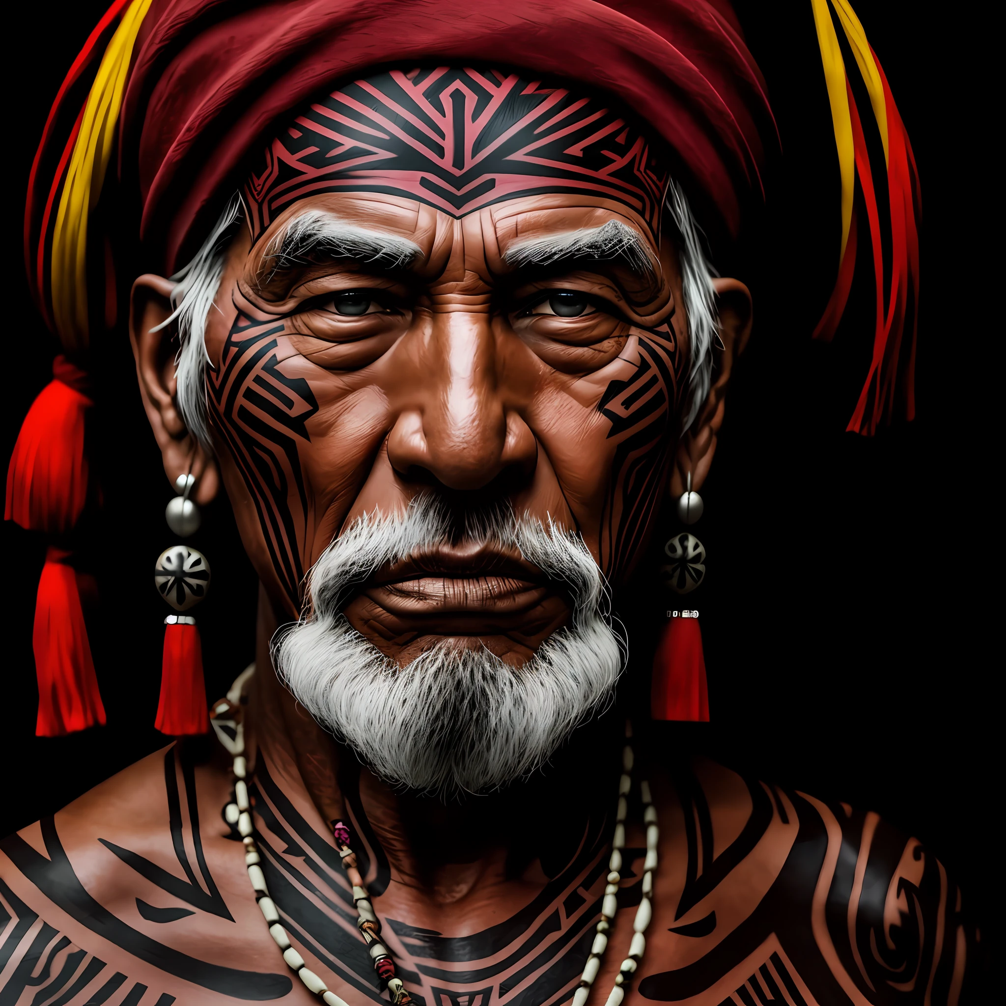 A tribal elder with a face tattoo,
yang08k, photography, beautiful, black background, colorful,realistic,
masterpieces, top quality, best quality, official art, beautiful and aesthetic,