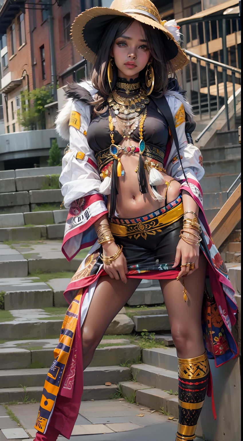 Beautiful woman in intricate Tribal Urban Outfit