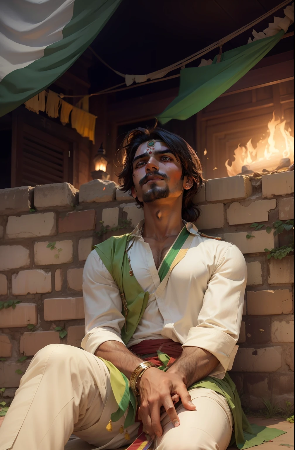 Indian warrior male handsome man Bhagat Singh Sitting with my side India flag independence day India 8k ultra hd wallpaper realistic face male handsome boy looking good boy 18 year old jai hind