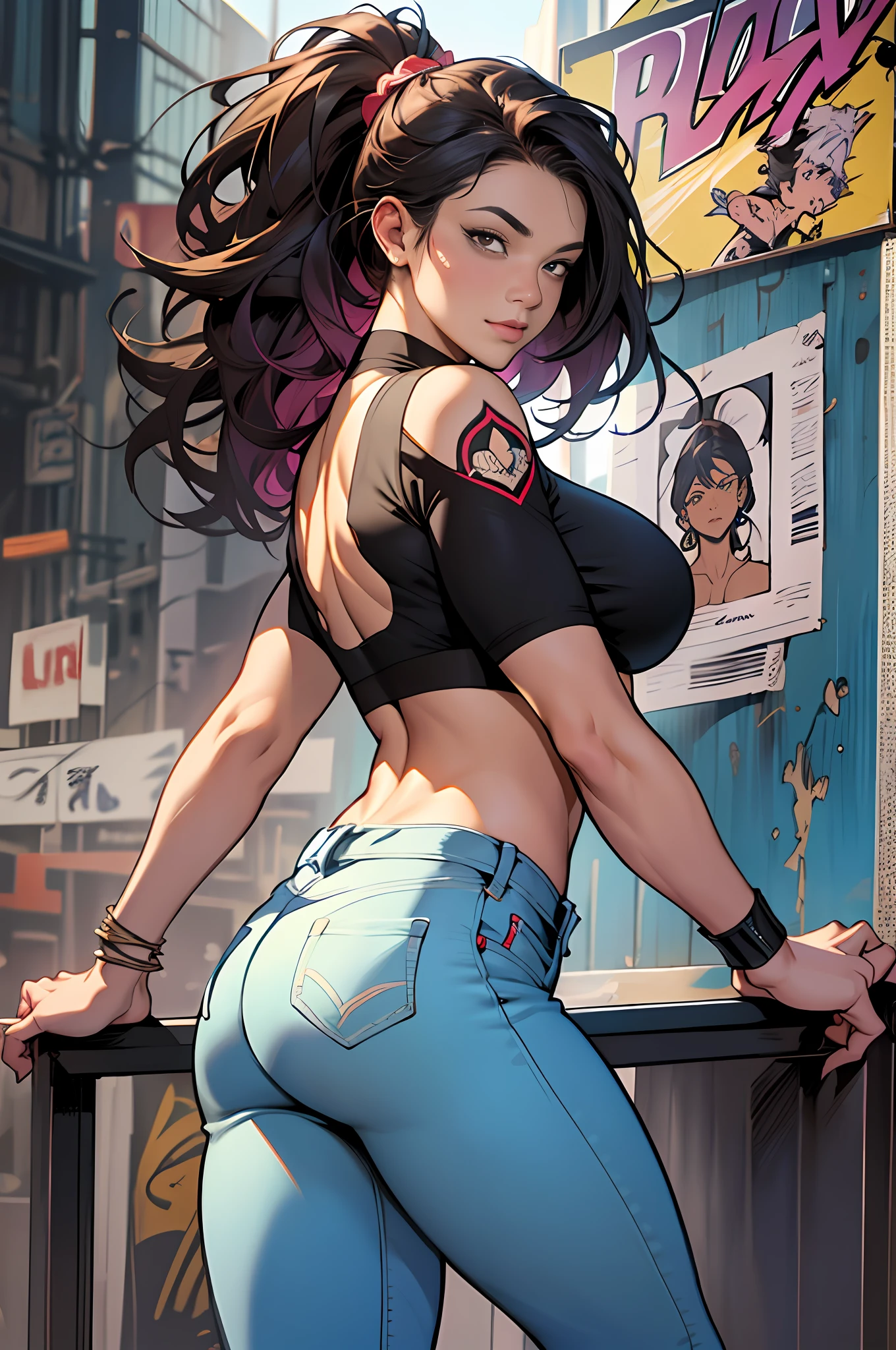 foto crua, ::estilo comix por marc silvestri:: mulher bonita e negra ashley alexiss, europeu perfeito e detalhado, estilo ::2.0 comix illustration style, estilo tatoon, modelo de homem ultra detalhado, (fundo bonito e claro: 1.2),, fantastic paintings, estilo graffit, olhos altamente detalhados, uma camiseta branca ou carimbo tatoon, cabelo loiro, obra-prima, melhor qualidade, alta qualidade, highres, aprimoramento de detalhes, ((imagem mais bonita do mundo)), obra-prima, melhor qualidade, alta qualidade, highres, aprimoramento de detalhes, ((imagem mais bonita)), com cabelo preto curto e brilhante, vestindo uma grande camiseta de gola redonda, vestindo jeans, cinco pernas, like yellow sneakers, enfatizando a integridade do corpo humano, emphasis on the 5 correct fingers on each hand and the correct shadow, , imagem brilhante, arte de stanley artgerm lau, arte de kenneth rocafort, Arte de Genzoman, Arte de Joe Madureira, Arte de Blushyspicy, Arte de Stjepan Sejic, Arte de J Scott Campbell, Arte de Guillem March, Arte de Citemer Liu, 4K, alta resolução, Banda Desenhada, Personagem de banda desenhada, Banda desenhada, Banda desenhada, Alta Qualidade