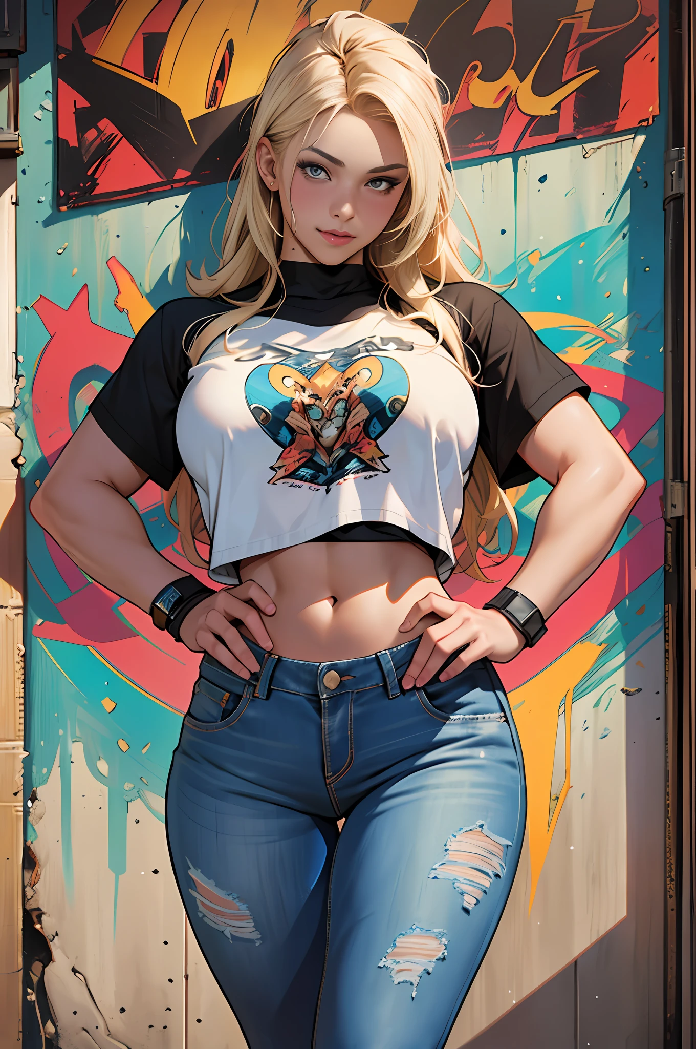 raw photo, ::comix style by marc silvestri:: beautiful woman ashley alexiss european perfect and detailed, style ::2.0 comix illustration style,tatoon style , man model ultra detailed, (beautiful and clear background:1.2),, fantastic paintings ,graffit style, olhos altamente detalhados , a white t-shirt or tatoon stamp , blond hair, masterpiece, best quality, high quality, highres, detail enhancement, ((most beautiful image in the world)), masterpiece, best quality, high quality, highres, detail enhancement, ((most beautiful image )),with short, shiny black hair, wearing a large round-neck t-shirt, wearing jeans, five legs, like yellow sneakers, emphasizing the integrity of the human body, emphasis on the correct 5 fingers on each hand and the correct shadow, , bright image, art by stanley artgerm lau, art by kenneth rocafort, art by genzoman, art by joe madureira, art by blushyspicy, art by stjepan sejic, art by j scott campbell, art by guillem march, art by citemer liu, 4k, high resolution, comic book, comic book character, comic, high quality