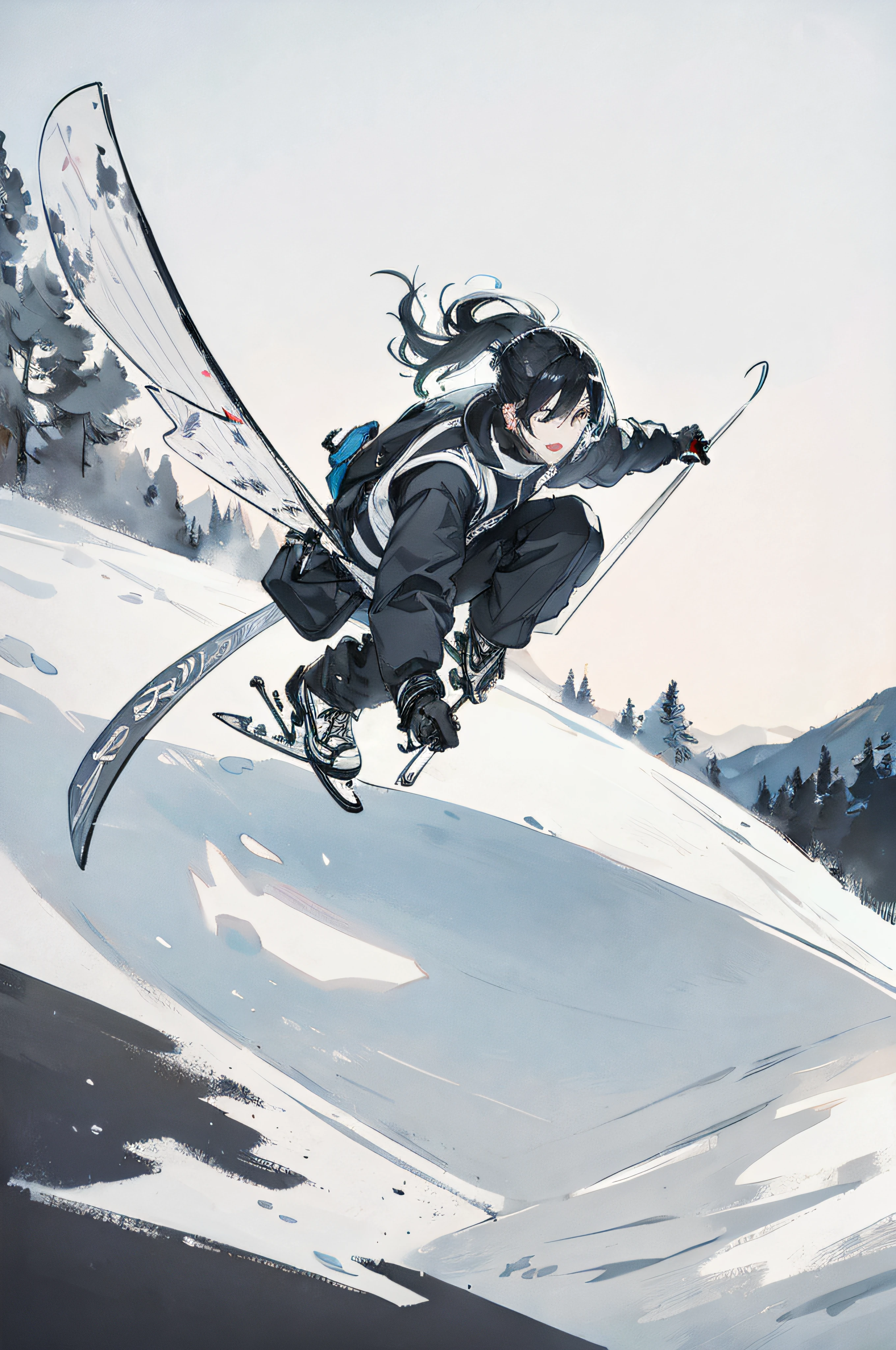 ink painting skier