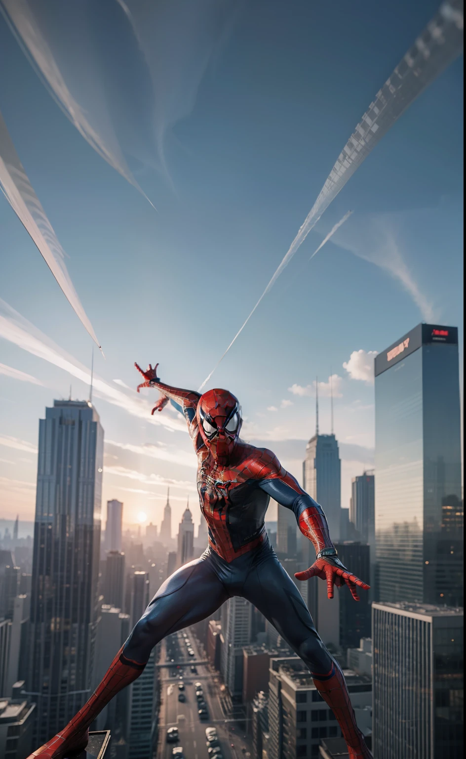 Spiderman was fly, realistic, best quality, high resolution, highly detailed