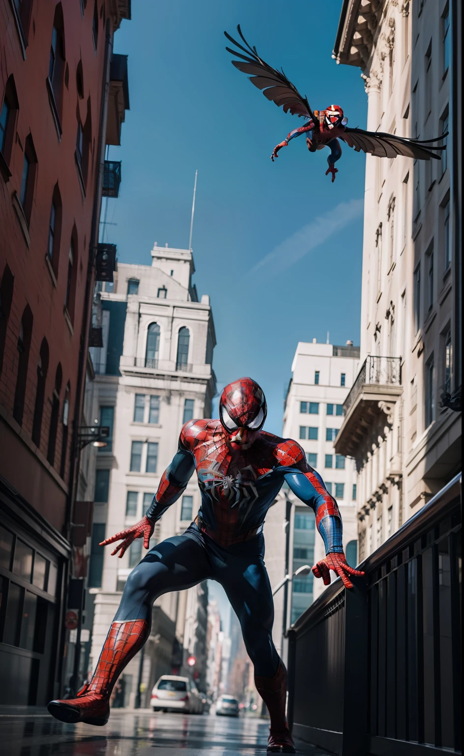 Spiderman was fly, realistic, best quality, high resolution, highly detailed