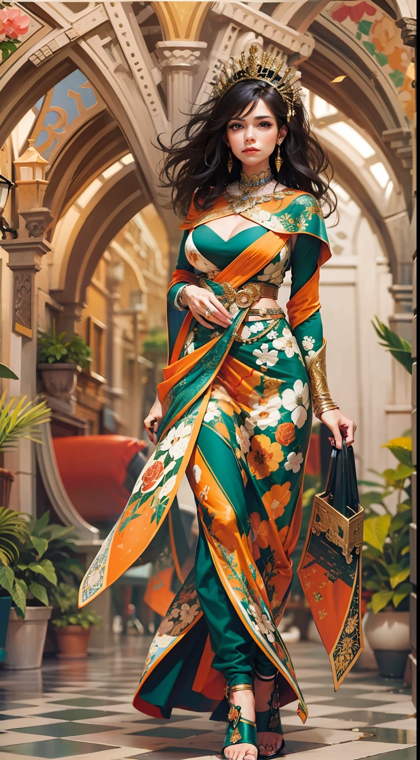 Beautiful woman in intricate Bold and Geometric Outfit