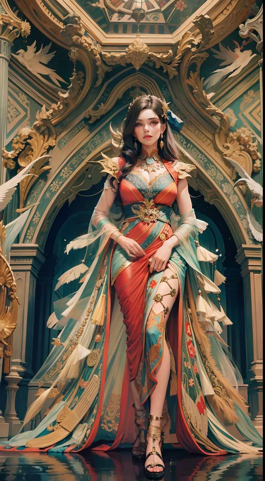 Beautiful woman in intricate Bold and Geometric Outfit