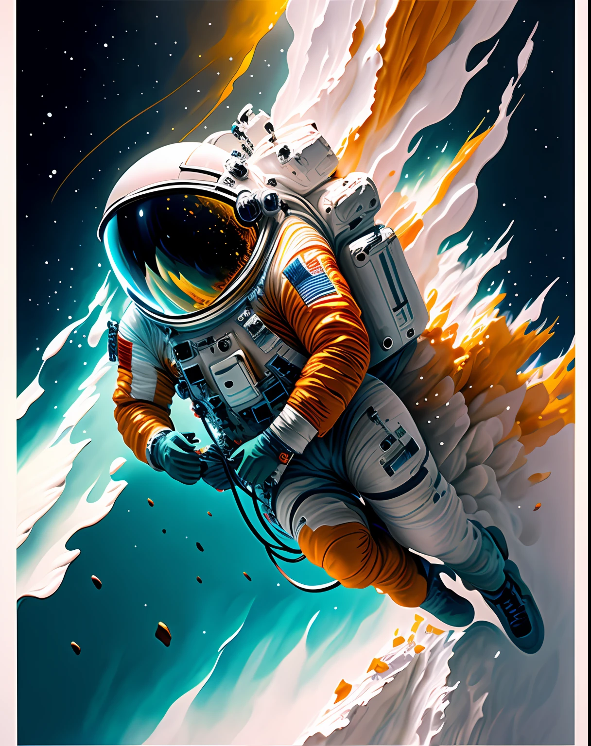 astronaut,  climbing the asteroid,  character render, ultra high quality model, ethereal background, abstract beauty, explosive volumetric, oil painting, heavy strokes, paint dripping