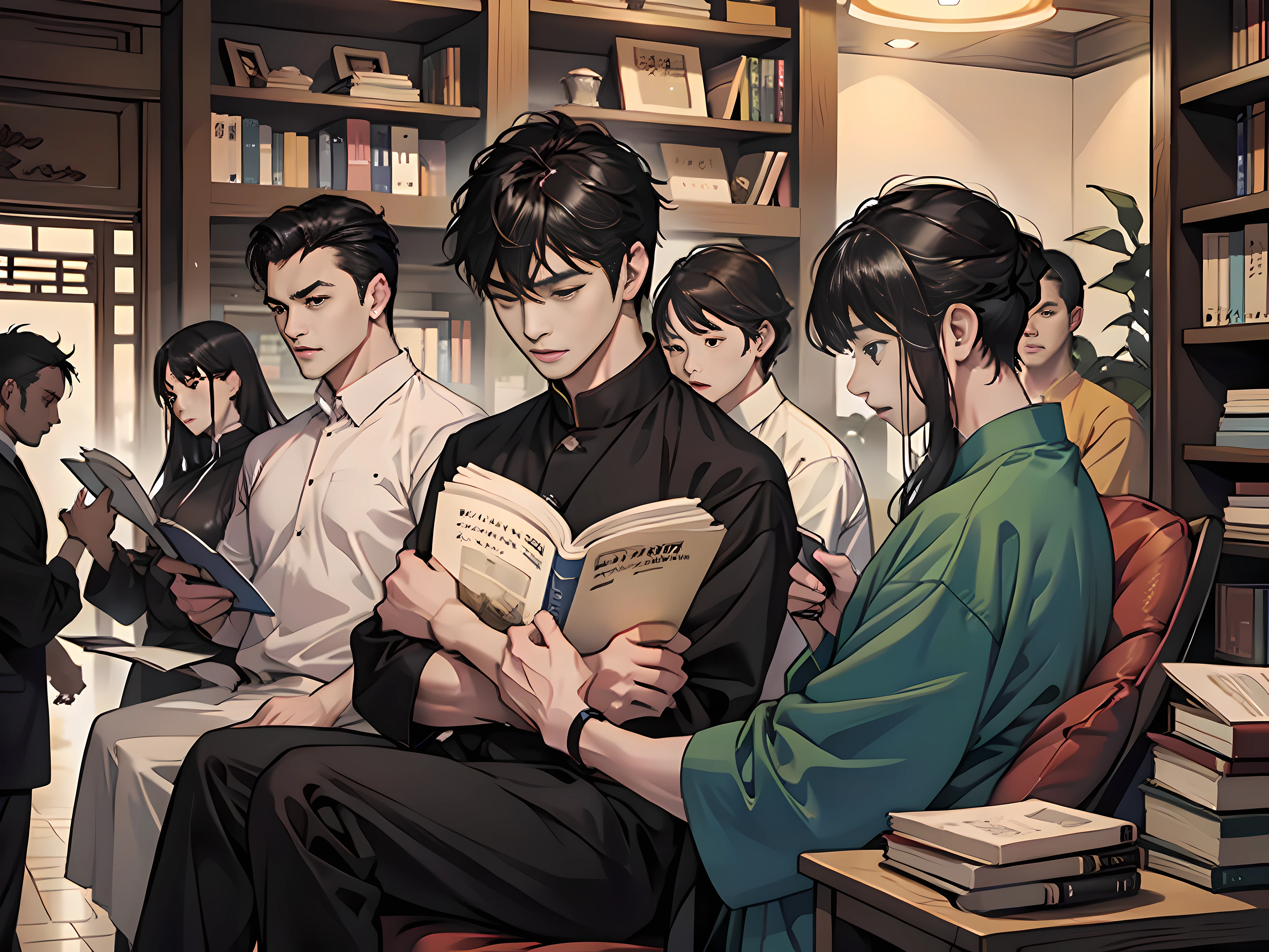 超高分辨率,Best quality library: A group of people reading books