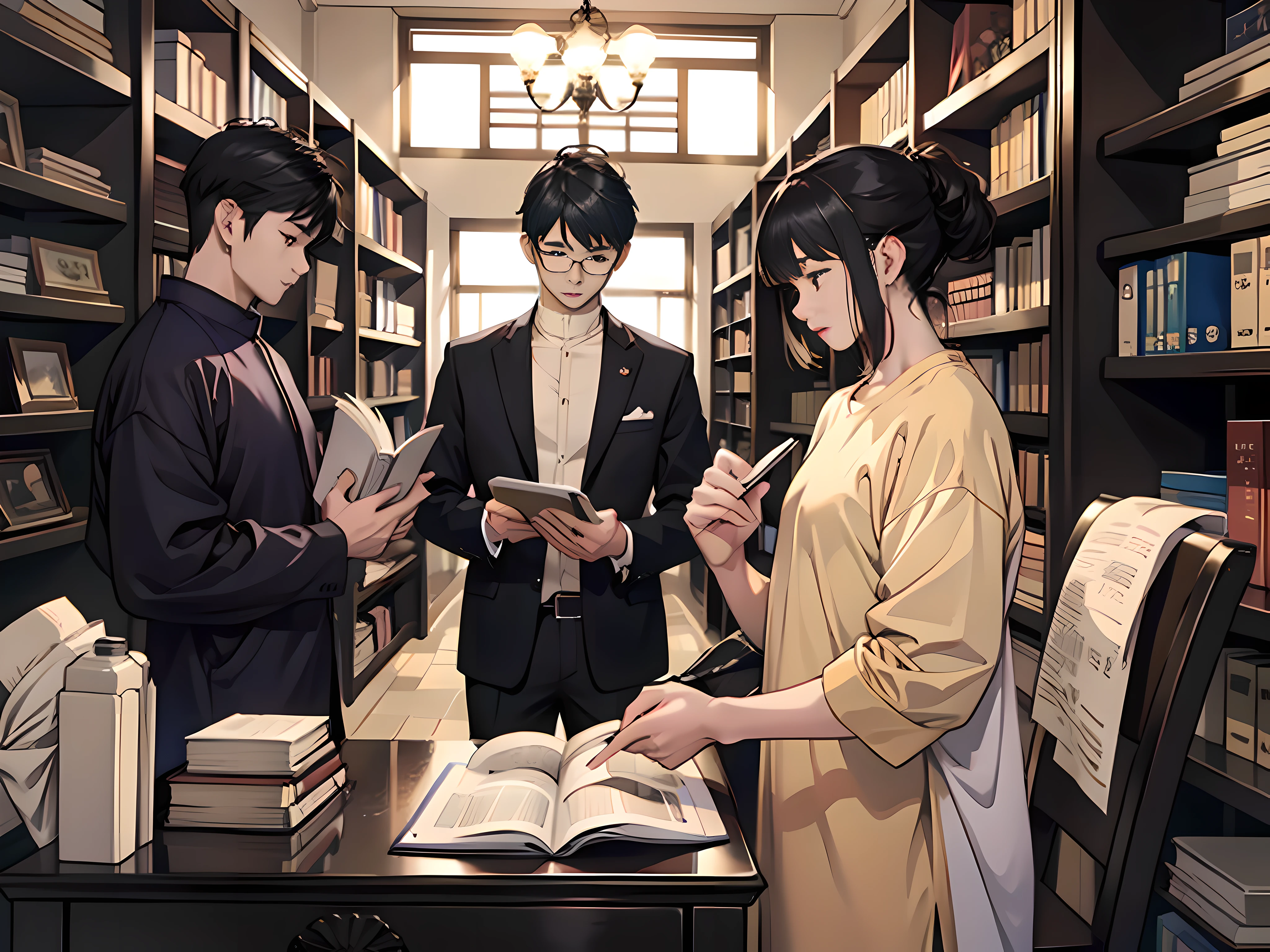 超高分辨率,Best quality library: A group of people reading books