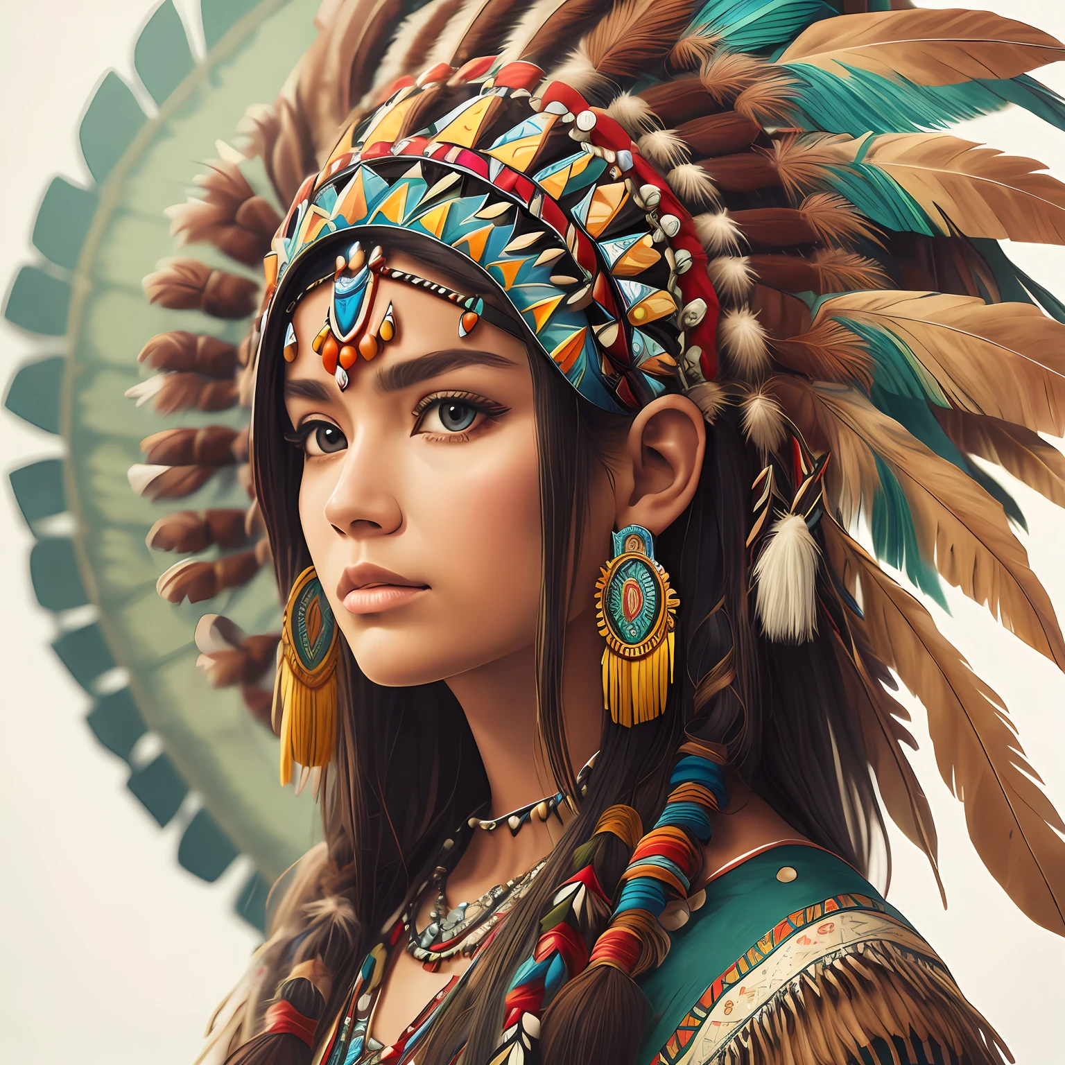 CLOSE-UP COLORFUL CHEROKEE HEADDRESS WITHOUT INDIO HYPER REALISTIC EMPTY BACKGROUND