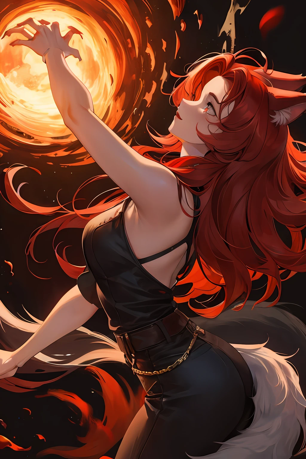 A werewolf,Red hair,Wolf face,Stretching out two wolf paws