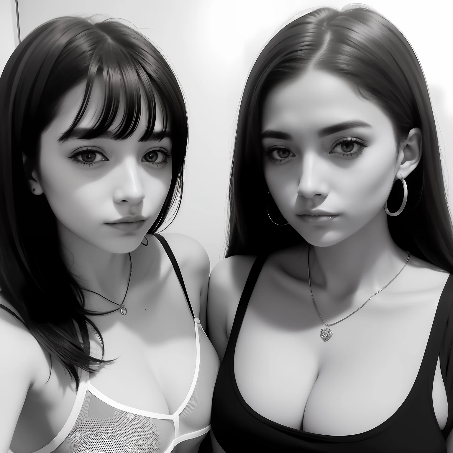there is a woman with a nose ring on her nose, 2 , only black and white, 2 3 years oldty photo, attractive neck, sie boob, 21 years old, 2 7 years old, black andh contrast, half body photo, leaked photo, 18 years old, black bra, thick neck