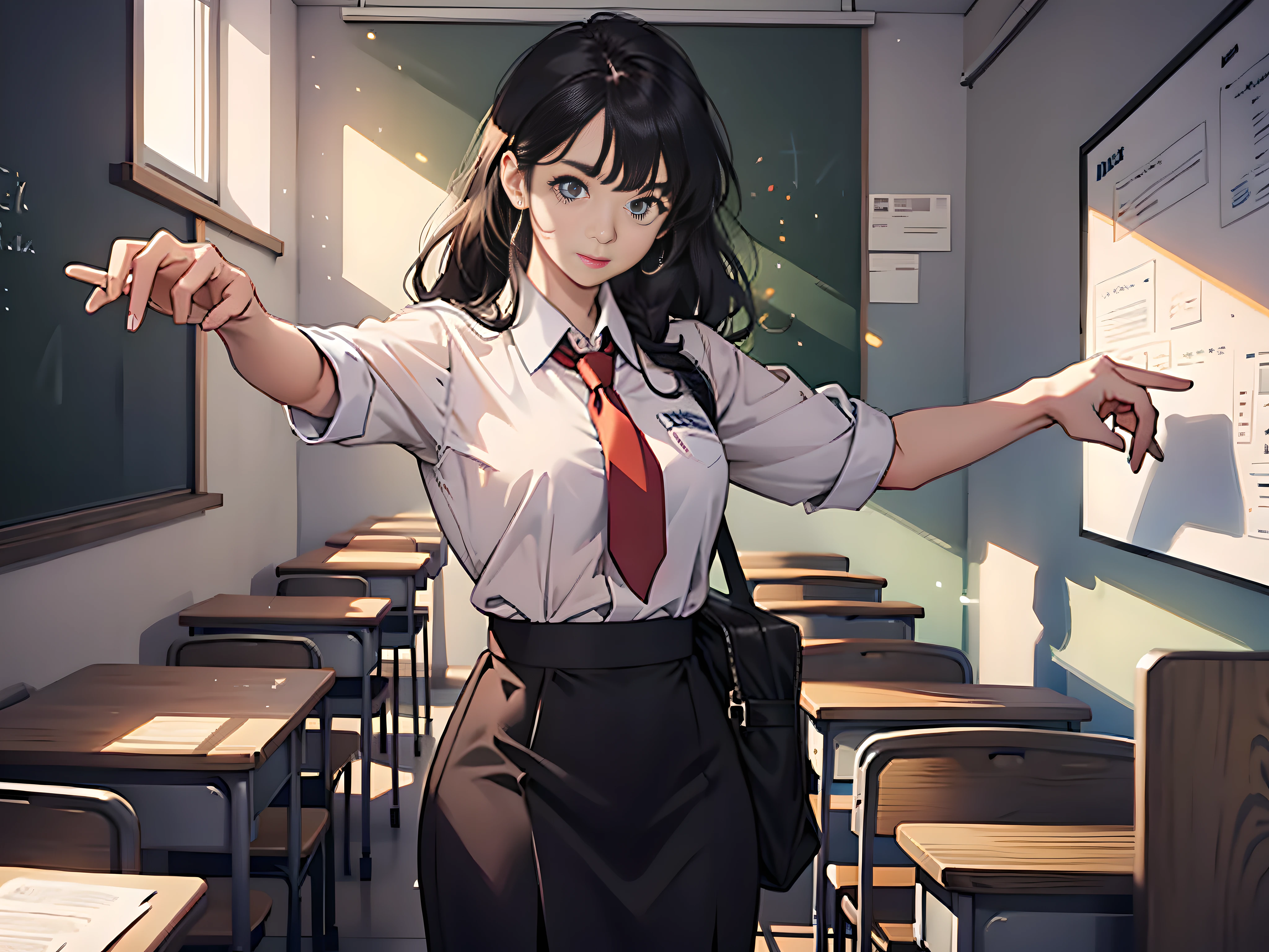 The teacher's eyes shine in the classroom