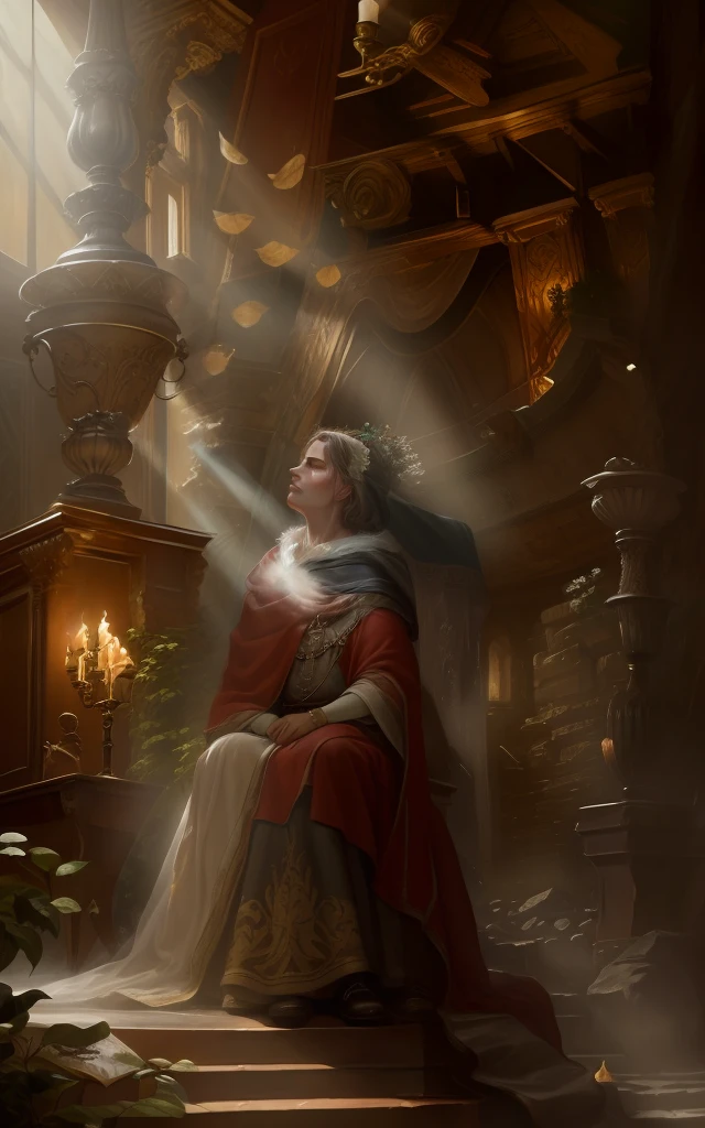 classical roman spa interior view, furniture, sandstone old natural treebark asphalt, still life oil painting, medieval style, (gloomy:1.4), gloomy background, god rays, (high detailed skin:1.2), 8k uhd, high quality, by Greg Rutkowski