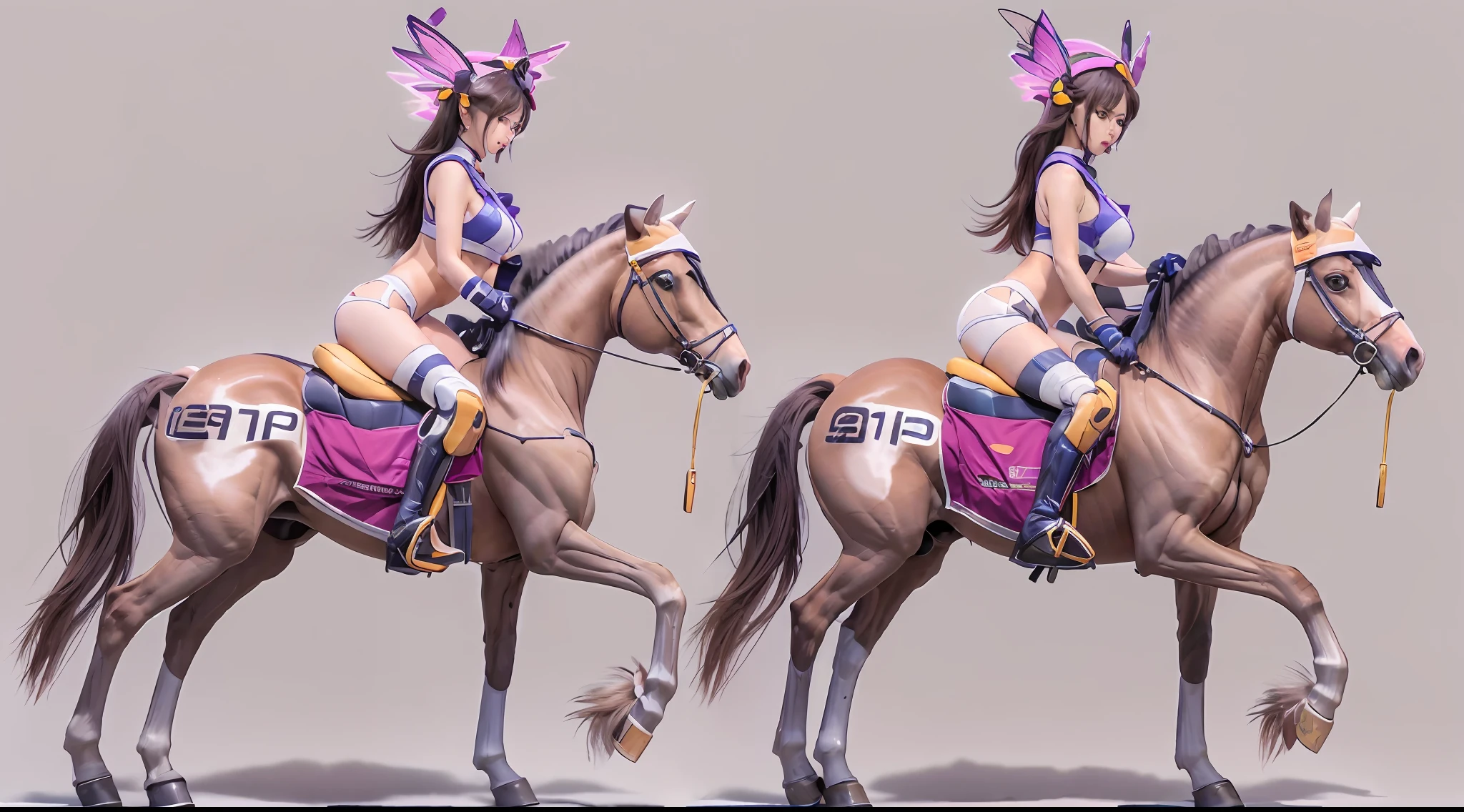 A female centaur，She is famous in the multiverse，She is both a female centaur, half human, half horse, half horse，It is also a female Yingzhao。She blends both images，The first is the head of a horse/neck/Shoulder these parts，After feminization，The upper body transforms into a beautiful female human，Female, half-centaur, half-human, half-horse, half-human，The second is the waist of the horse/hason/gluteal/Legs feminine，Female half-horse with beautiful woman's，Chimer，It's like a female human wearing a half-horse-like costume and making a seamless chimera，This chimerization is based on powerful futuristic technology。The ultra-wide-angle lens captures the image of her sleek and ethereal wings charging and leaping on the ionosphere。Her front half is distinctly feminine，Tall sexy body，Has K cup teardrop-shaped giant tit chest，It has a small man's waist butterfly spanning long legs，The half-horse part of the hind body，Embedded interface in the front half of the body hip position。The horse-shaped, half-horse torso form of her back body is completely female and humanized。A sexy bent dog-style shaped ribcage embedded in the lower back position of the beautiful woman's body from the upper end of the sternum/lower back/Ventral transverse。Then there are the sexy beauty's upright hips，Her entire body has been completely feminized，Including the half-horse part。Mechanized armor covers the legs with knee-shaped anti-joints and feet，And these parts are highly anthropomorphic，This makes her legs graceful and slender，Her four horse legs are bursting in length proportions, and she is slender and toned，Under the legs are skinny white feet dressed in Skyscraper Heels，Use Midjourney's advanced stroke tools and color palettes, as well as texture packs, model packs, and texture tools，Concentration，Femaleize all parts of her original equine physiologic appearance，And give these parts an ergonomic appearance，Fine treatment of the thoracic and abdominal cavity of the posterior body，As well as h