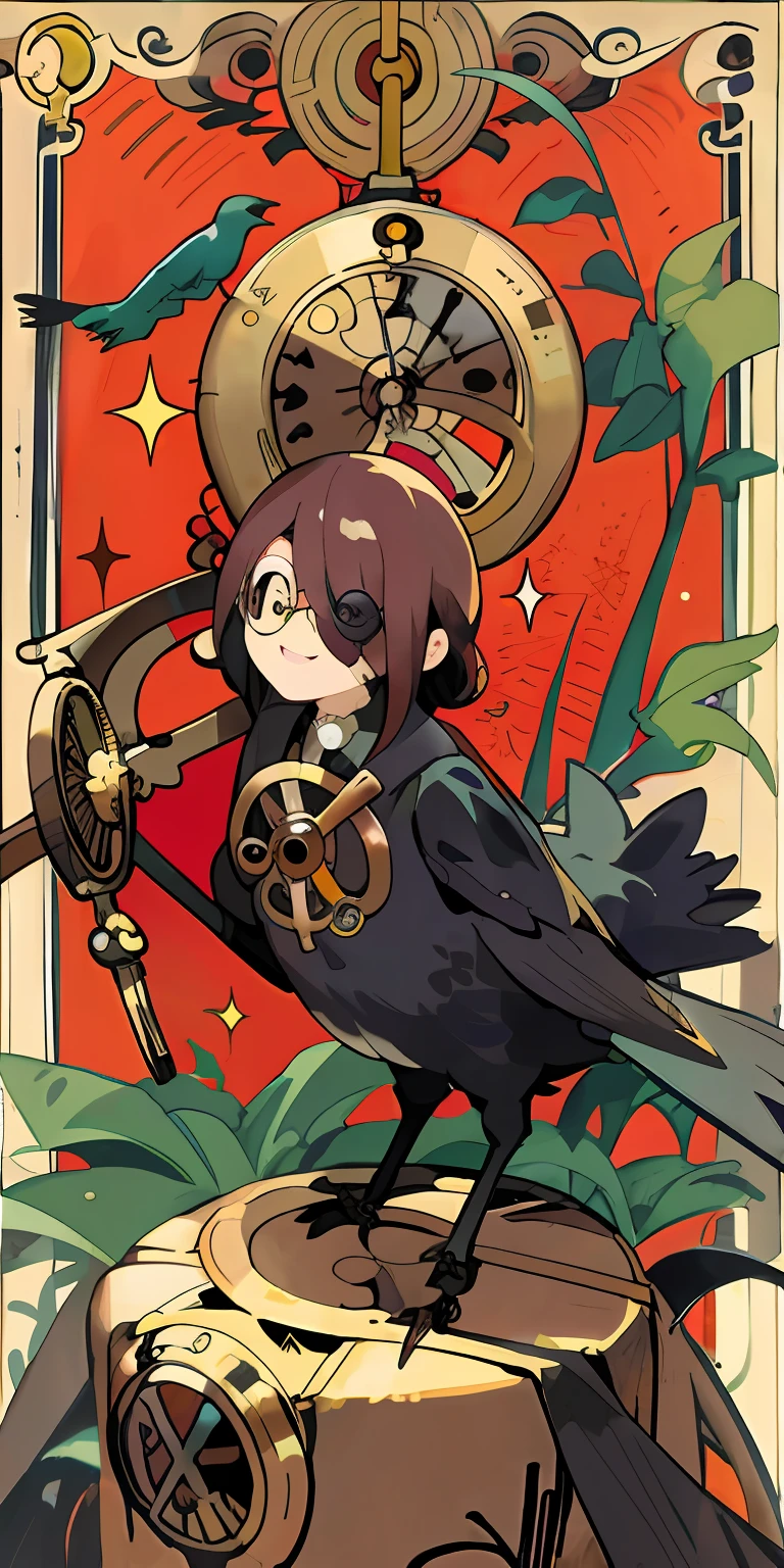 Little crow,shoun,Confident laughter,(monocle:1.5),(brunette color hair:2.0),pocketwatch